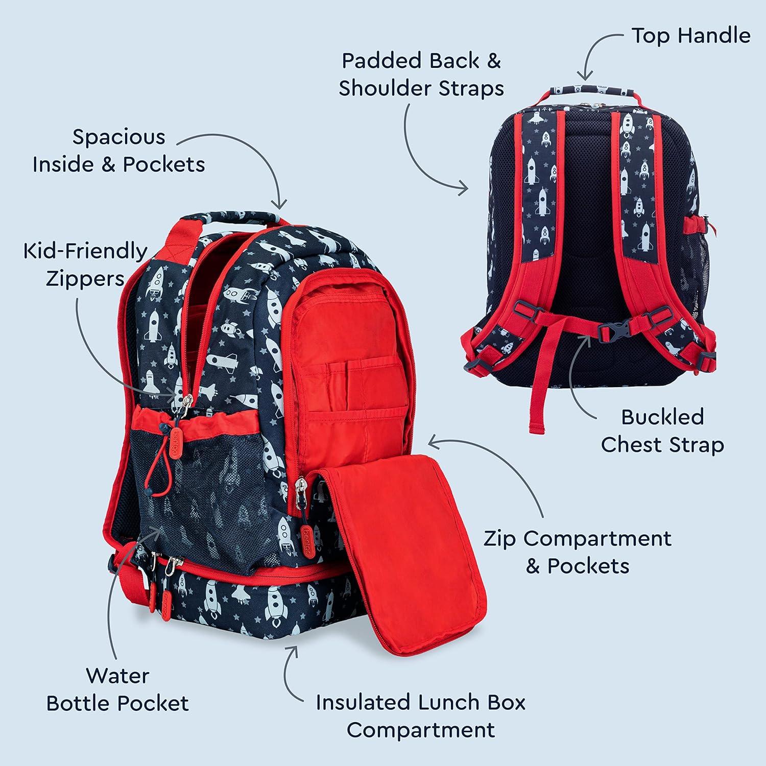 imageBentgo Kids 2in1 Backpack amp Insulated Lunch Bag Glitter Designed 16 Backpack for School amp Travel Durable Water Resistant Padded amp Large Compartments Glitter Edition Petal PinkRocket
