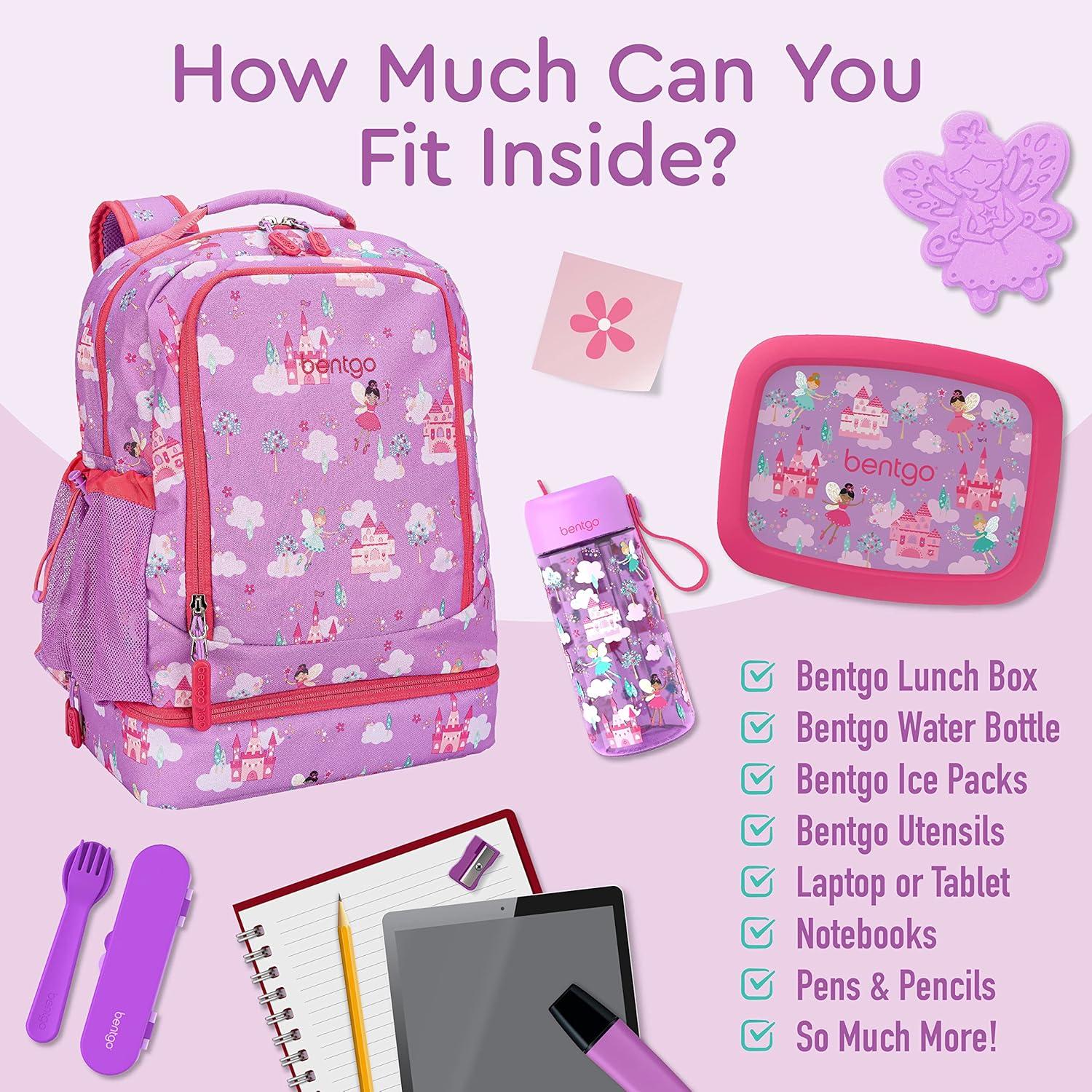 imageBentgo Kids 2in1 Backpack amp Insulated Lunch Bag Glitter Designed 16 Backpack for School amp Travel Durable Water Resistant Padded amp Large Compartments Glitter Edition Petal PinkFairies