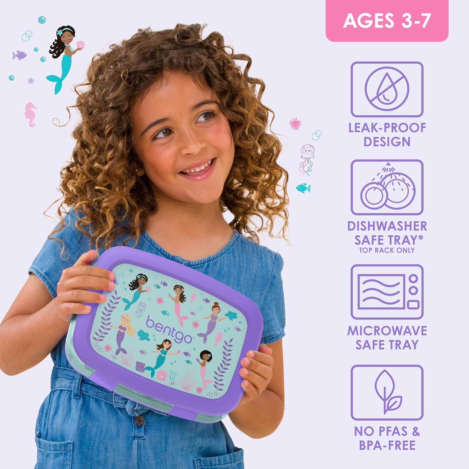 imageBentgo Kids 5Compartment LeakProof BentoStyle Lunch Box Whimsy amp Wonder Collection Ideal for Ages 37 DropProof amp Durable Dishwasher Safe amp PFAS amp BPAFree Materials Geo SpeckleMermaids in the Sea