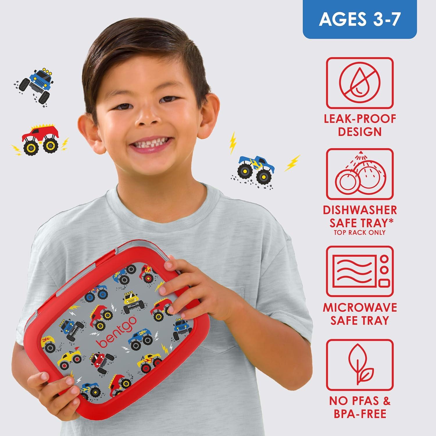 imageBentgo Kids 5Compartment LeakProof BentoStyle Lunch Box Whimsy amp Wonder Collection Ideal for Ages 37 DropProof amp Durable Dishwasher Safe amp PFAS amp BPAFree Materials Geo SpeckleTrucks