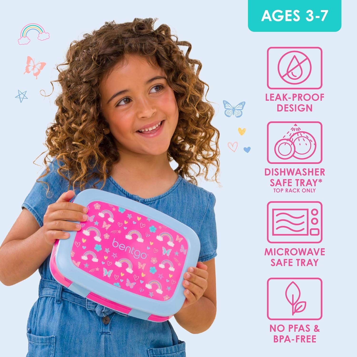 imageBentgo Kids 5Compartment LeakProof BentoStyle Lunch Box Whimsy amp Wonder Collection Ideal for Ages 37 DropProof amp Durable Dishwasher Safe amp PFAS amp BPAFree Materials Geo SpeckleRainbows and Butterflies