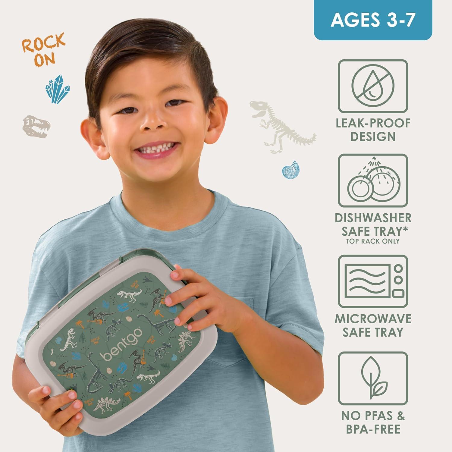 imageBentgo Kids 5Compartment LeakProof BentoStyle Lunch Box Whimsy amp Wonder Collection Ideal for Ages 37 DropProof amp Durable Dishwasher Safe amp PFAS amp BPAFree Materials Geo SpeckleDino Fossils