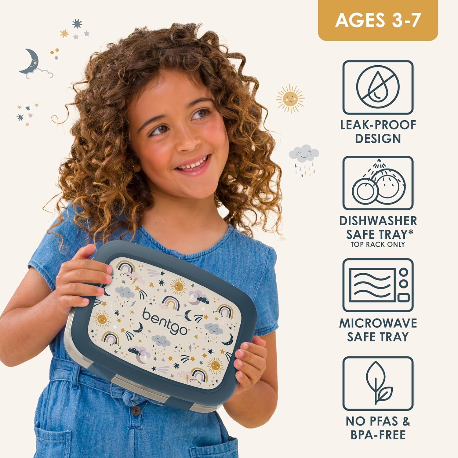 imageBentgo Kids 5Compartment LeakProof BentoStyle Lunch Box Whimsy amp Wonder Collection Ideal for Ages 37 DropProof amp Durable Dishwasher Safe amp PFAS amp BPAFree Materials Geo SpeckleFriendly Skies