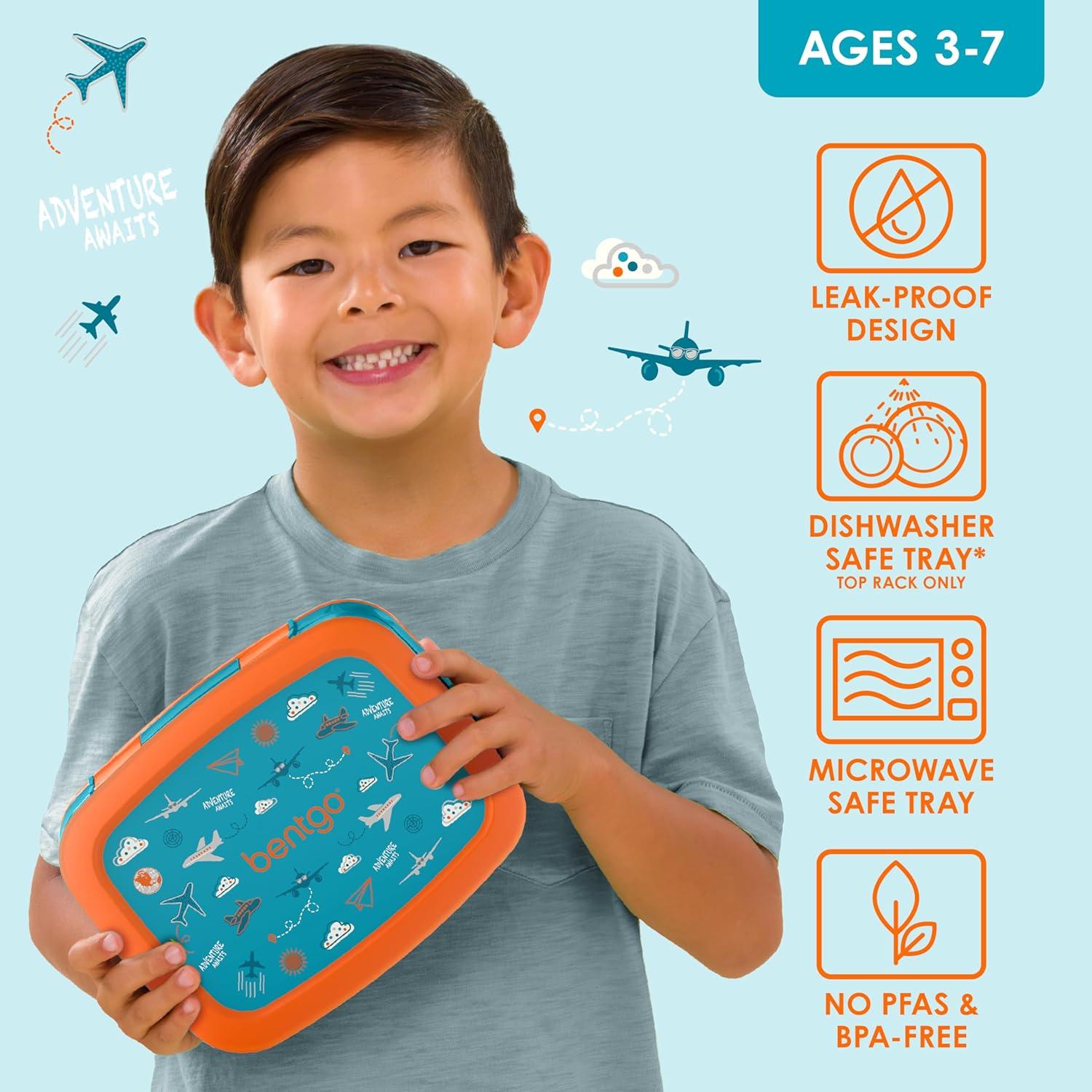 imageBentgo Kids 5Compartment LeakProof BentoStyle Lunch Box Whimsy amp Wonder Collection Ideal for Ages 37 DropProof amp Durable Dishwasher Safe amp PFAS amp BPAFree Materials Geo SpecklePlanes