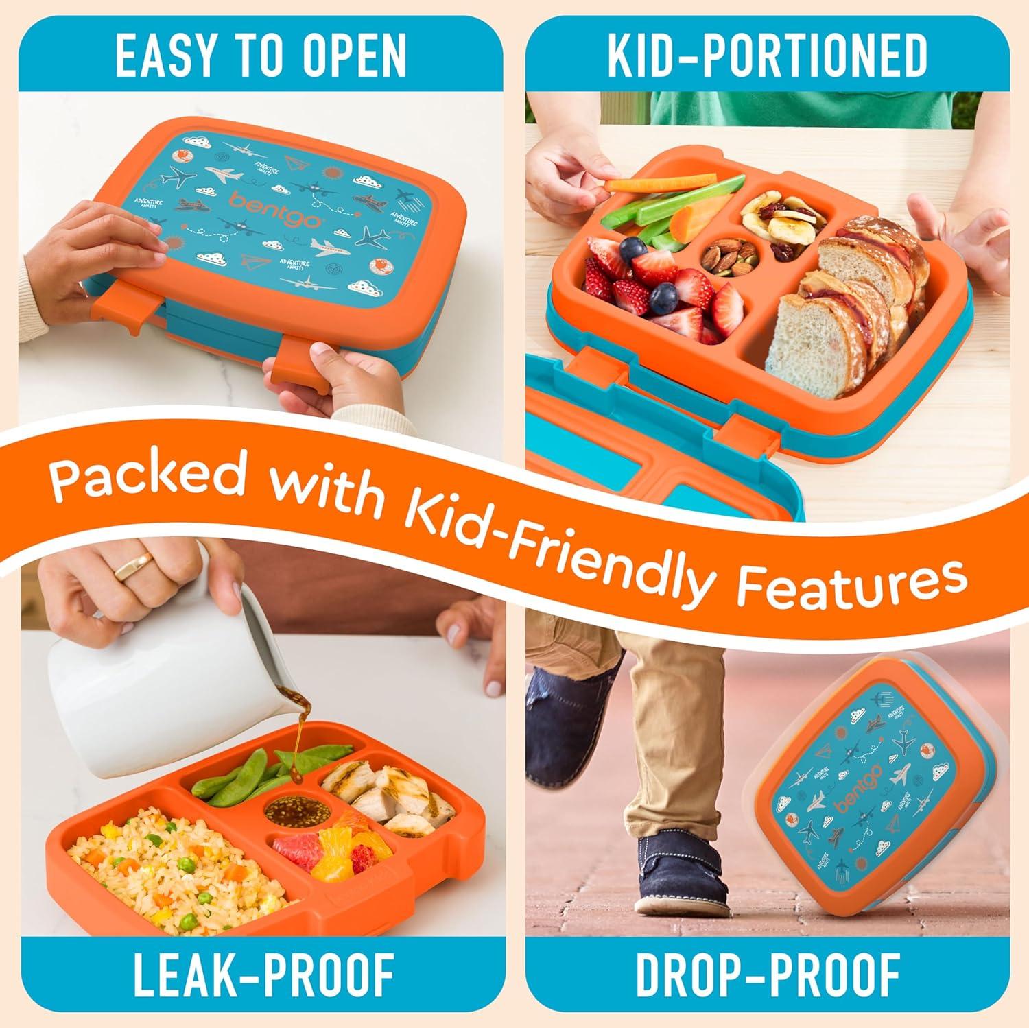 imageBentgo Kids 5Compartment LeakProof BentoStyle Lunch Box Whimsy amp Wonder Collection Ideal for Ages 37 DropProof amp Durable Dishwasher Safe amp PFAS amp BPAFree Materials Geo SpecklePlanes