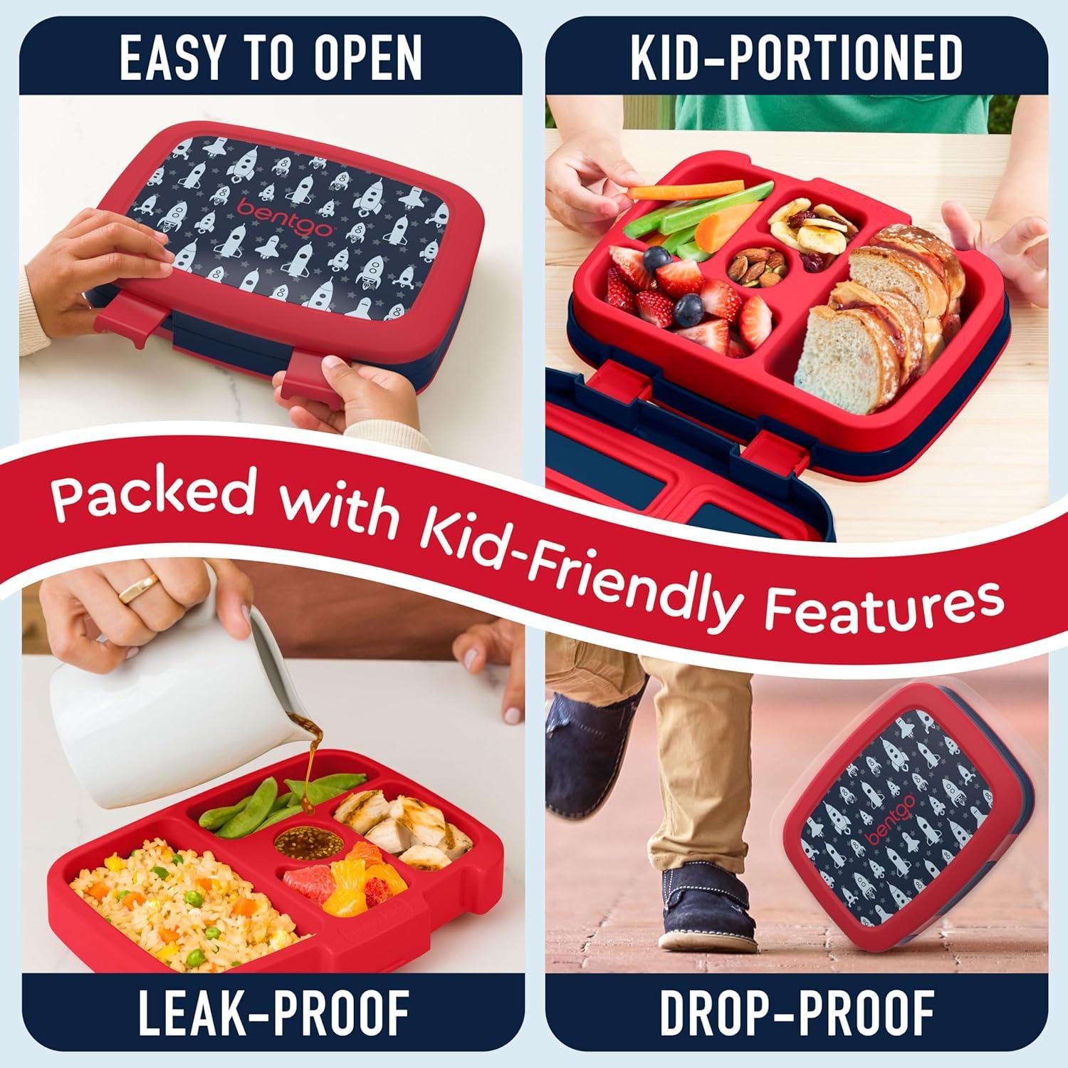 imageBentgo Kids 5Compartment LeakProof BentoStyle Lunch Box Whimsy amp Wonder Collection Ideal for Ages 37 DropProof amp Durable Dishwasher Safe amp PFAS amp BPAFree Materials Geo SpeckleRocket