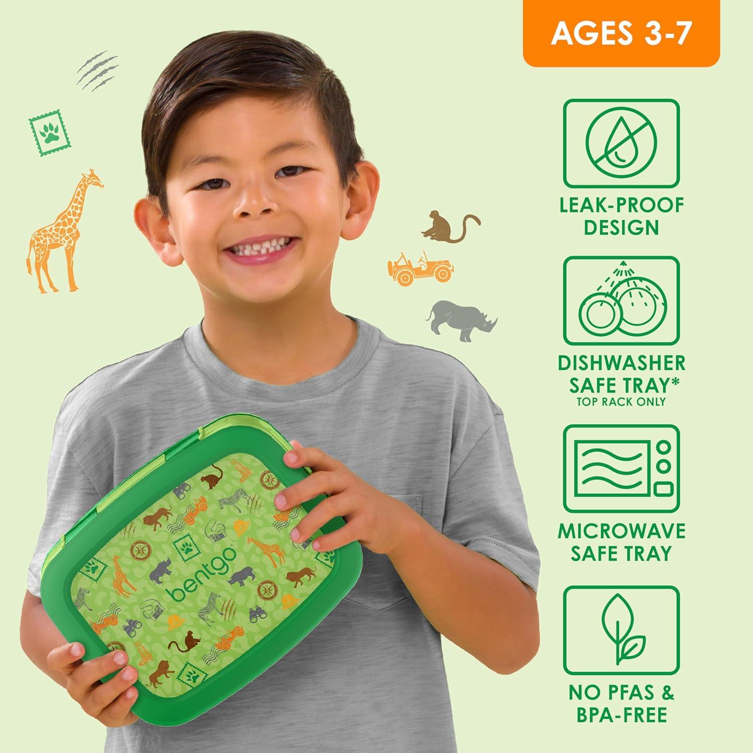 imageBentgo Kids 5Compartment LeakProof BentoStyle Lunch Box Whimsy amp Wonder Collection Ideal for Ages 37 DropProof amp Durable Dishwasher Safe amp PFAS amp BPAFree Materials Geo SpeckleSafari
