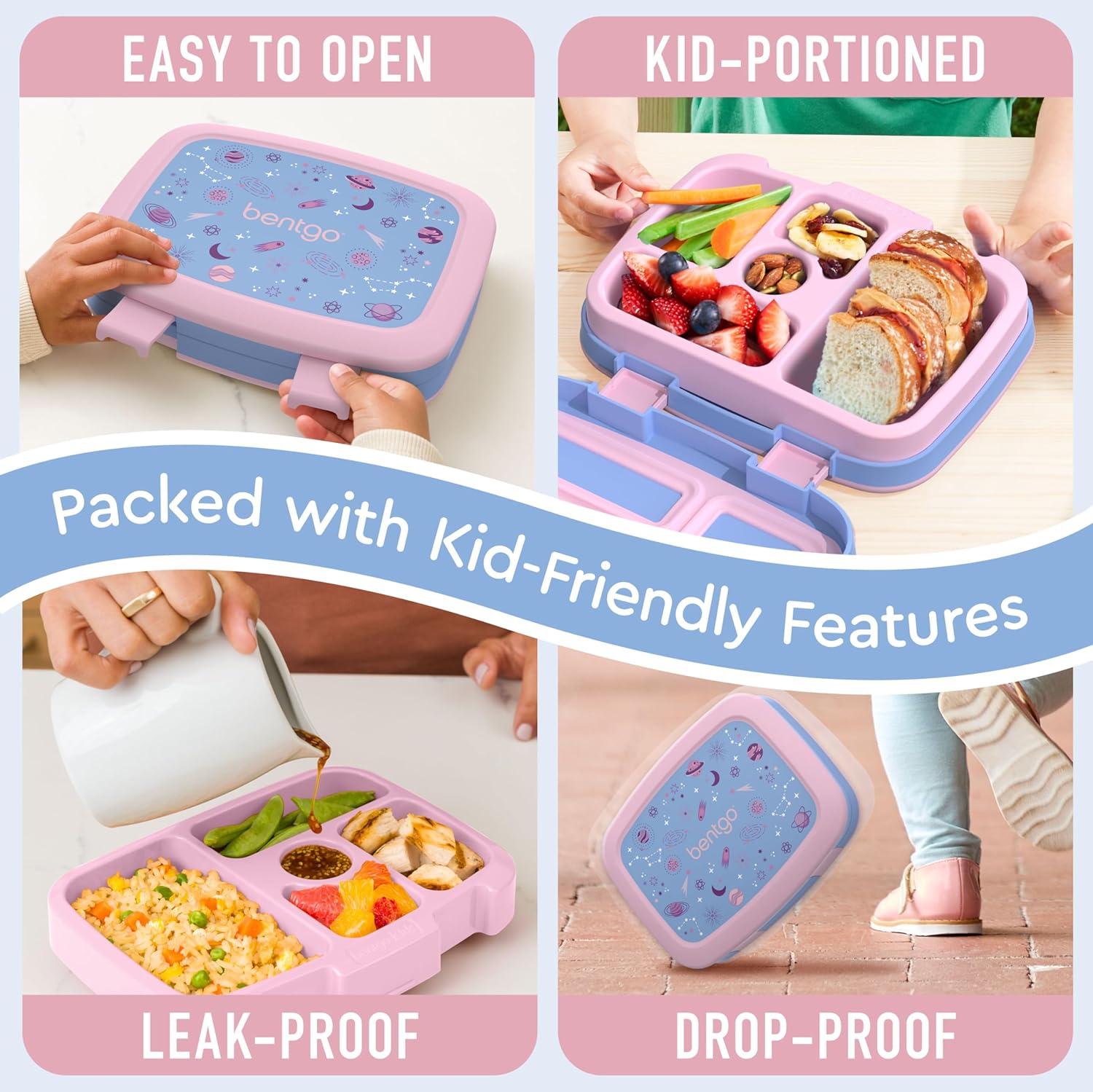 imageBentgo Kids 5Compartment LeakProof BentoStyle Lunch Box Whimsy amp Wonder Collection Ideal for Ages 37 DropProof amp Durable Dishwasher Safe amp PFAS amp BPAFree Materials Geo SpeckleLavender Galaxy