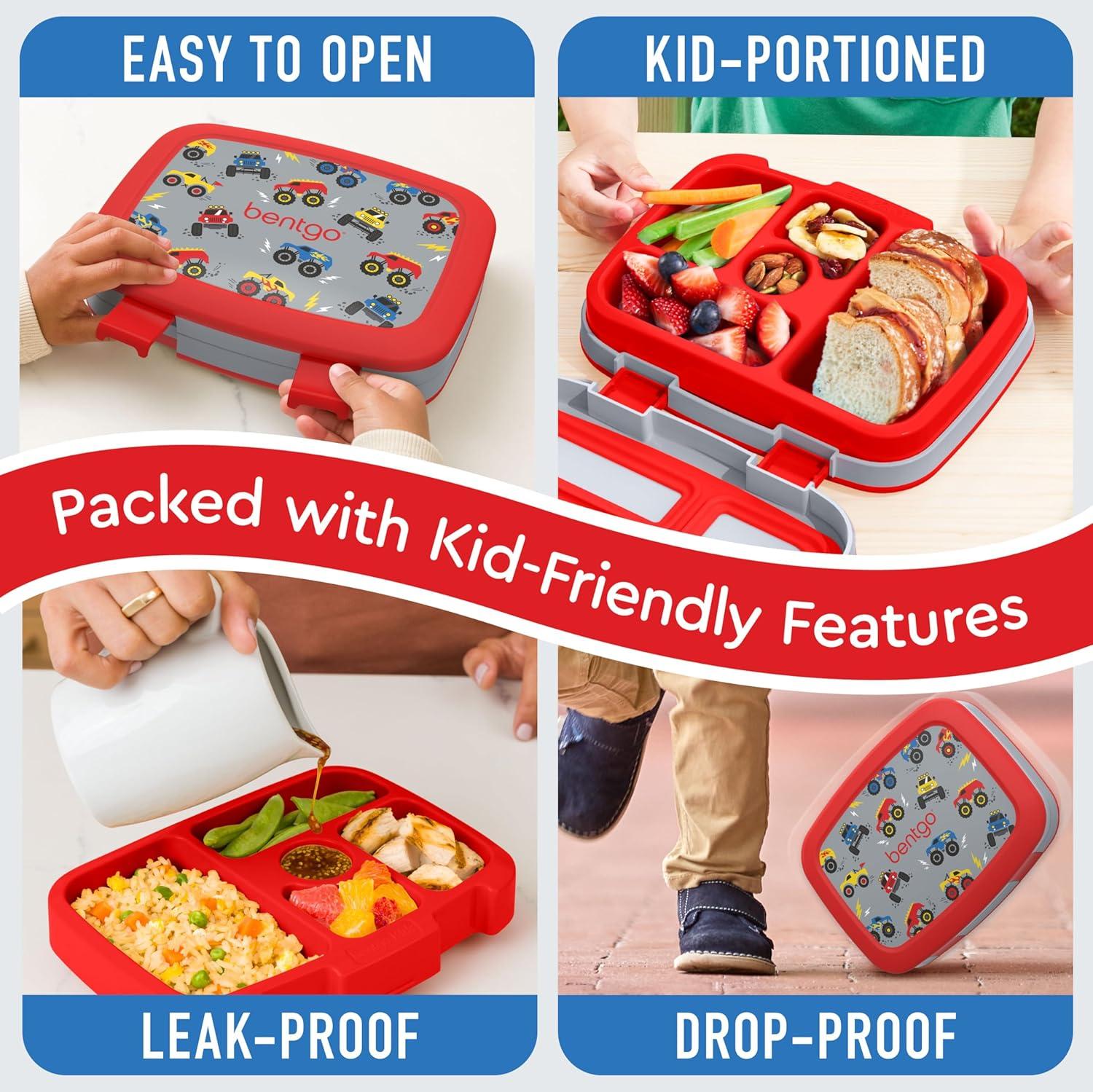 imageBentgo Kids 5Compartment LeakProof BentoStyle Lunch Box Whimsy amp Wonder Collection Ideal for Ages 37 DropProof amp Durable Dishwasher Safe amp PFAS amp BPAFree Materials Geo SpeckleTrucks