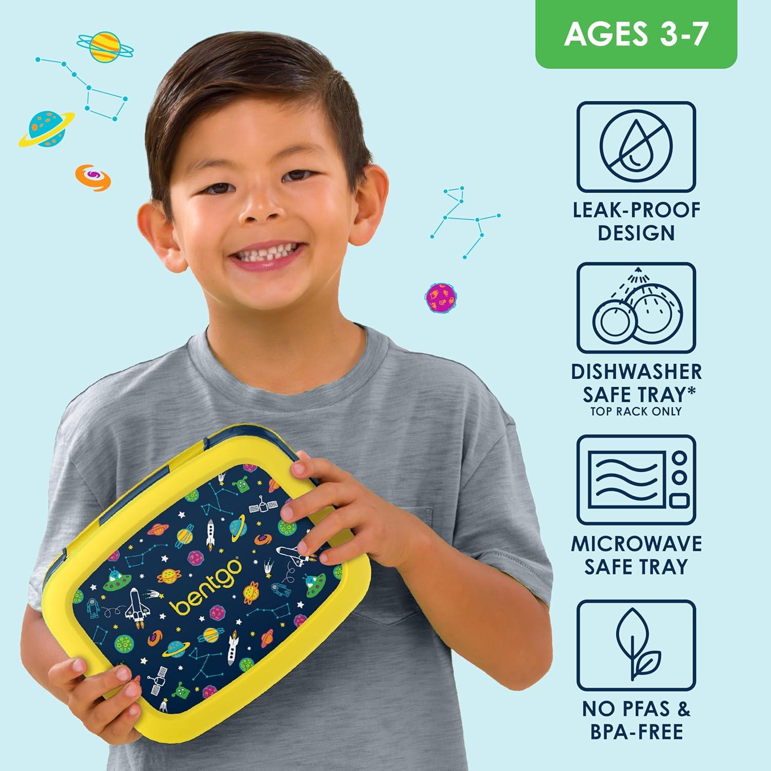 imageBentgo Kids 5Compartment LeakProof BentoStyle Lunch Box Whimsy amp Wonder Collection Ideal for Ages 37 DropProof amp Durable Dishwasher Safe amp PFAS amp BPAFree Materials Geo SpeckleSpace