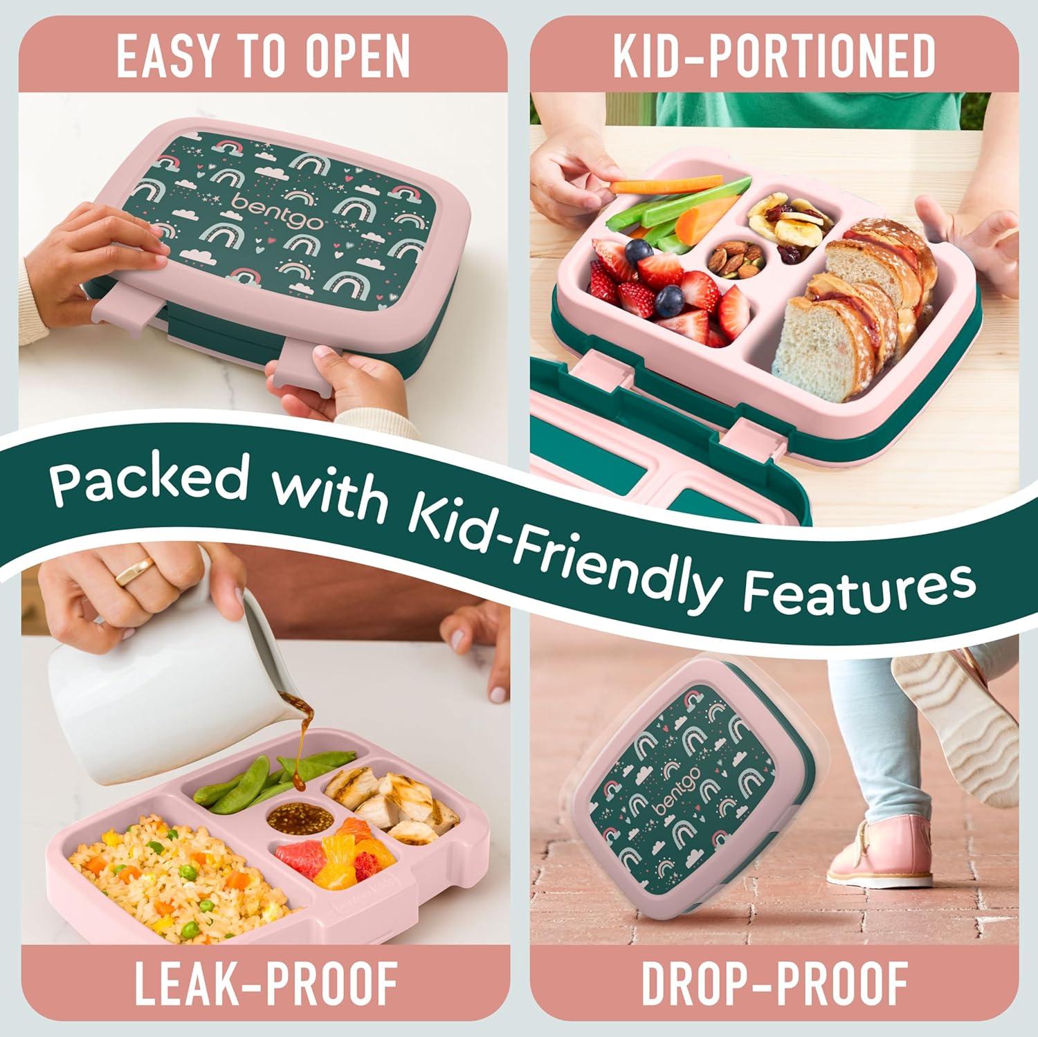 imageBentgo Kids 5Compartment LeakProof BentoStyle Lunch Box Whimsy amp Wonder Collection Ideal for Ages 37 DropProof amp Durable Dishwasher Safe amp PFAS amp BPAFree Materials Geo SpeckleGreen Rainbow