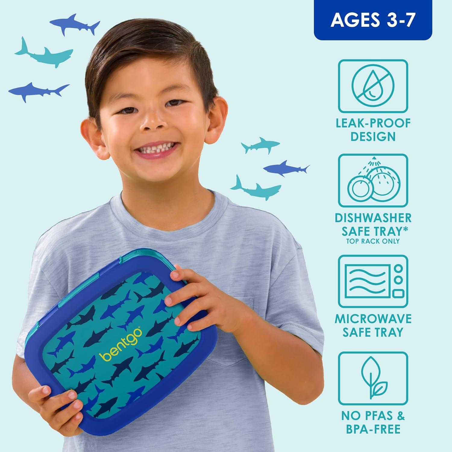 imageBentgo Kids 5Compartment LeakProof BentoStyle Lunch Box Whimsy amp Wonder Collection Ideal for Ages 37 DropProof amp Durable Dishwasher Safe amp PFAS amp BPAFree Materials Geo SpeckleSharks