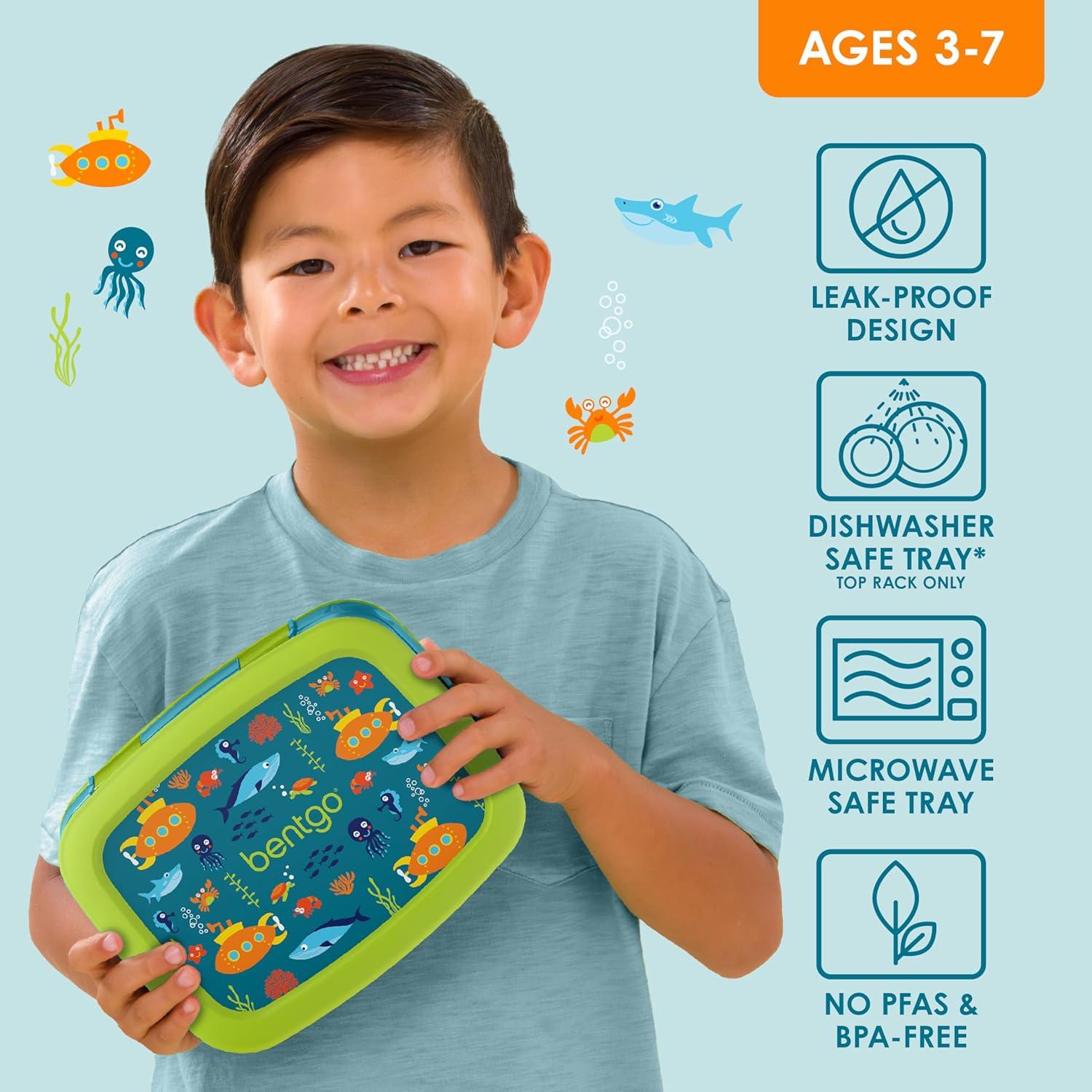 imageBentgo Kids 5Compartment LeakProof BentoStyle Lunch Box Whimsy amp Wonder Collection Ideal for Ages 37 DropProof amp Durable Dishwasher Safe amp PFAS amp BPAFree Materials Geo SpeckleSubmarine