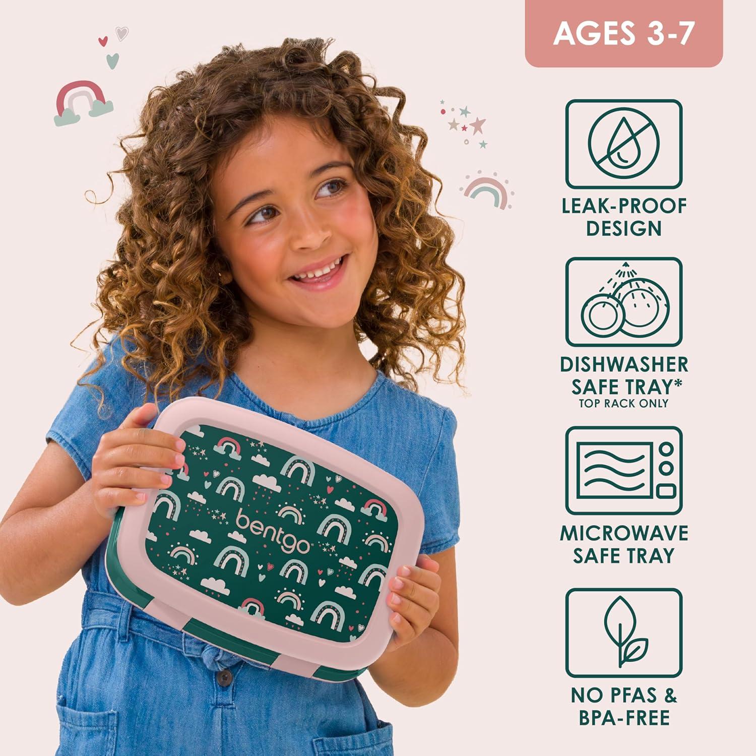 imageBentgo Kids 5Compartment LeakProof BentoStyle Lunch Box Whimsy amp Wonder Collection Ideal for Ages 37 DropProof amp Durable Dishwasher Safe amp PFAS amp BPAFree Materials Geo SpeckleGreen Rainbow