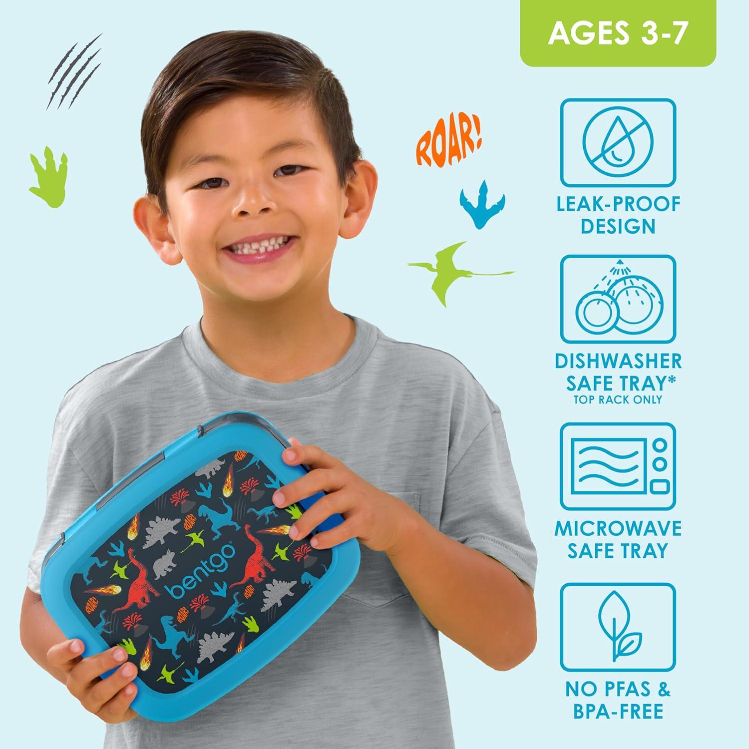 imageBentgo Kids 5Compartment LeakProof BentoStyle Lunch Box Whimsy amp Wonder Collection Ideal for Ages 37 DropProof amp Durable Dishwasher Safe amp PFAS amp BPAFree Materials Geo SpeckleDinosaur
