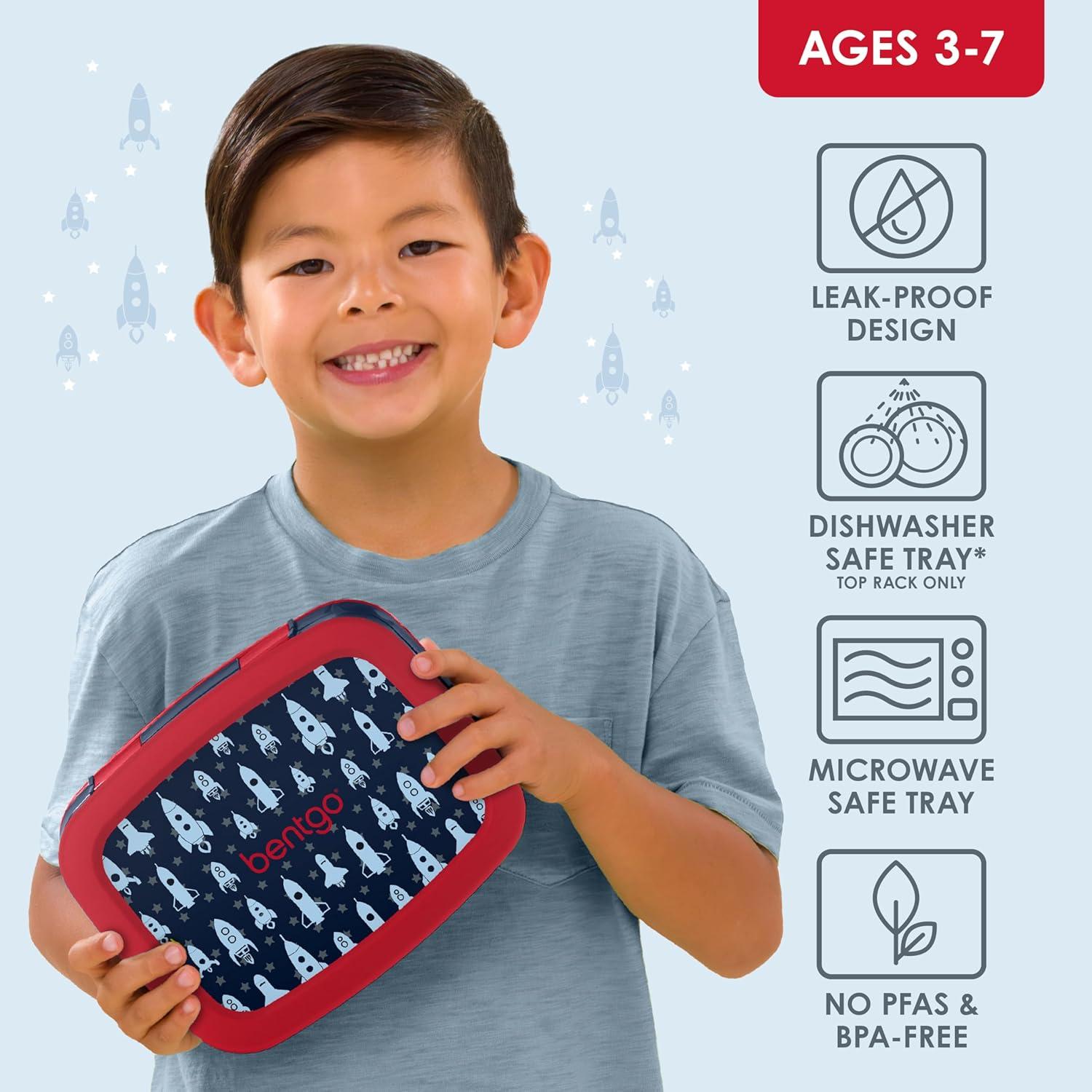 imageBentgo Kids 5Compartment LeakProof BentoStyle Lunch Box Whimsy amp Wonder Collection Ideal for Ages 37 DropProof amp Durable Dishwasher Safe amp PFAS amp BPAFree Materials Geo SpeckleRocket