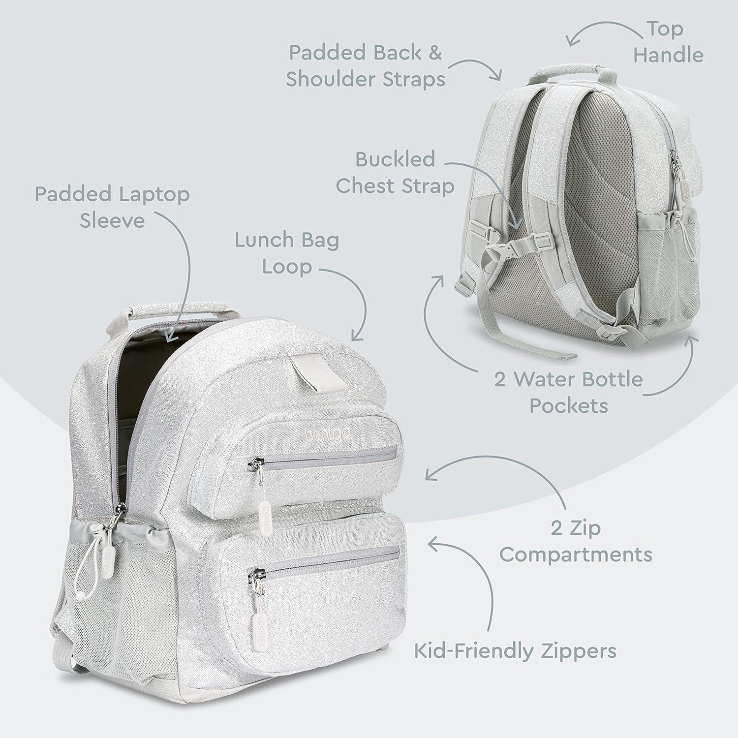imageBentgo Kids Backpack Whimsy amp Wonder Collection Lightweight 14 for School Travel amp Daycare Ideal for Kids 4 Durable amp WaterResistant Roomy Interior Loop for Lunch Bag Spots amp DotsGlitter Edition Silver