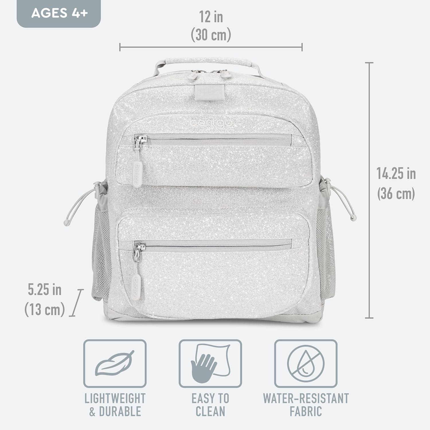 imageBentgo Kids Backpack Whimsy amp Wonder Collection Lightweight 14 for School Travel amp Daycare Ideal for Kids 4 Durable amp WaterResistant Roomy Interior Loop for Lunch Bag Spots amp DotsGlitter Edition Silver