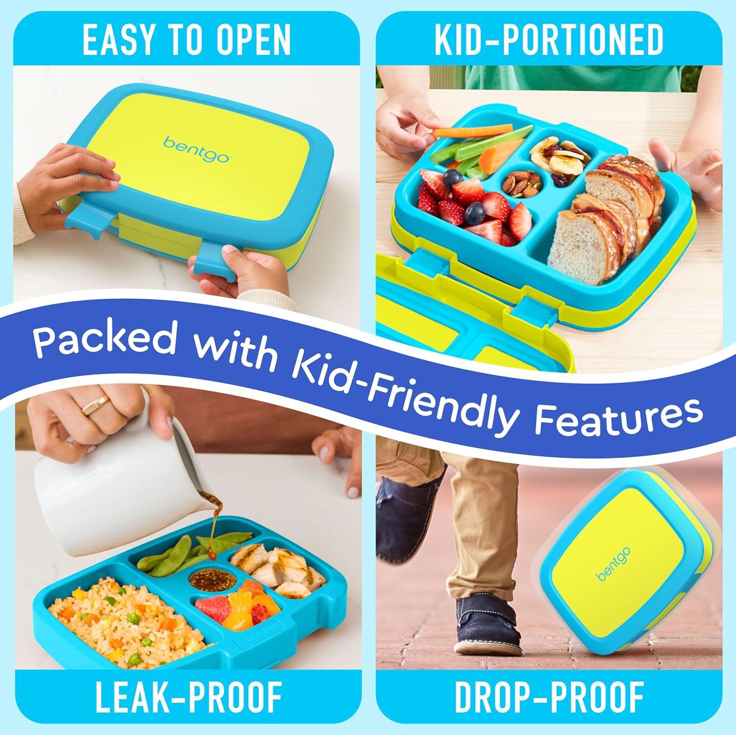 imageBentgo Kids BentoStyle 5Compartment LeakProof Lunch Box Ideal Portion Sizes for Ages 3 to 7 Durable DropProof Dishwasher Safe PFAS amp BPAFree amp Made with FoodSafe Materials Citrus YellowCitrus Yellow