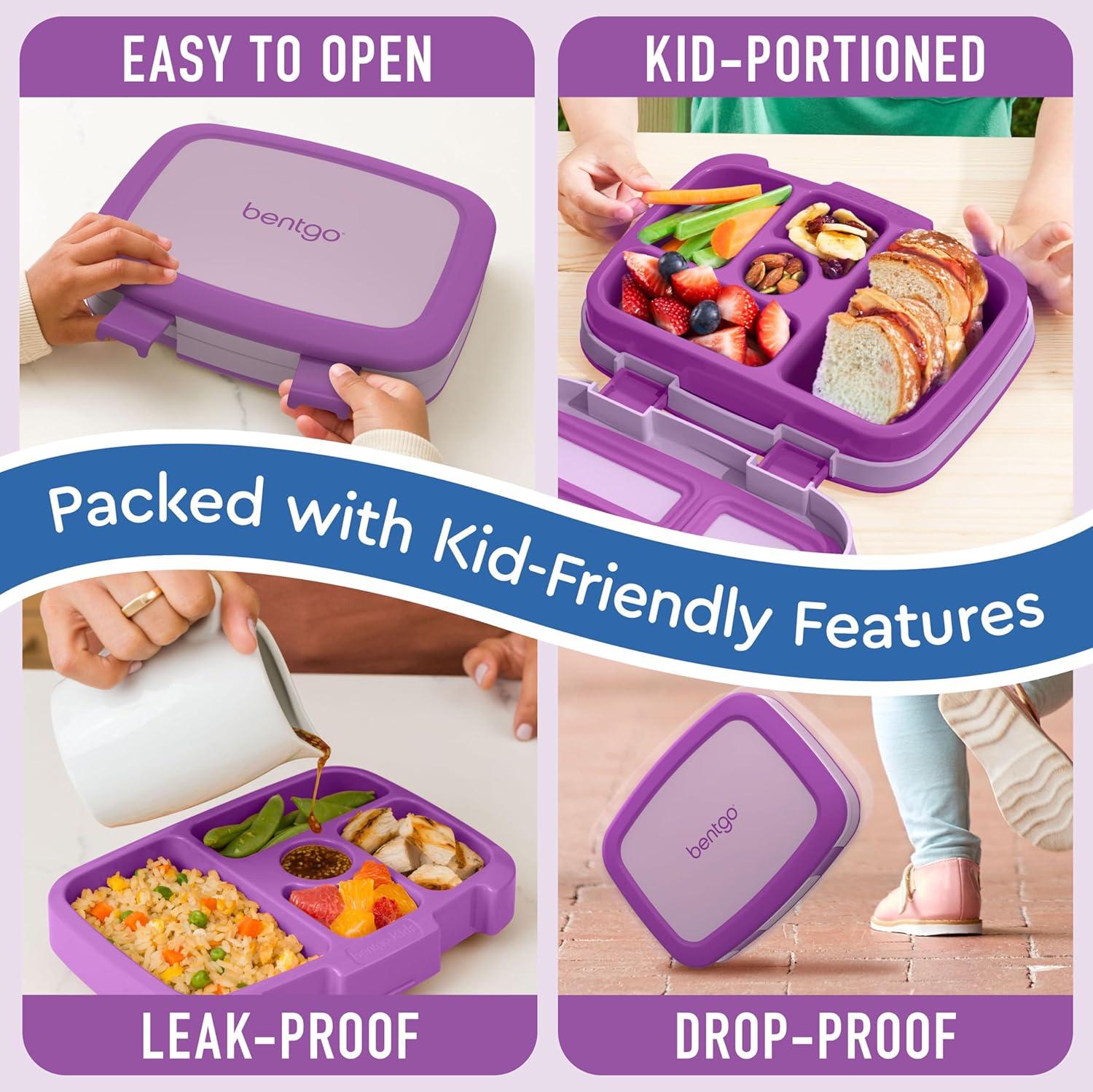 imageBentgo Kids BentoStyle 5Compartment LeakProof Lunch Box Ideal Portion Sizes for Ages 3 to 7 Durable DropProof Dishwasher Safe PFAS amp BPAFree amp Made with FoodSafe Materials Citrus YellowPurple