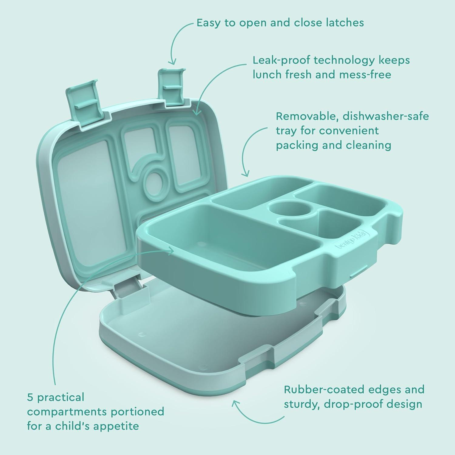 imageBentgo Kids BentoStyle 5Compartment LeakProof Lunch Box Ideal Portion Sizes for Ages 3 to 7 Durable DropProof Dishwasher Safe PFAS amp BPAFree amp Made with FoodSafe Materials Citrus YellowSeafoam