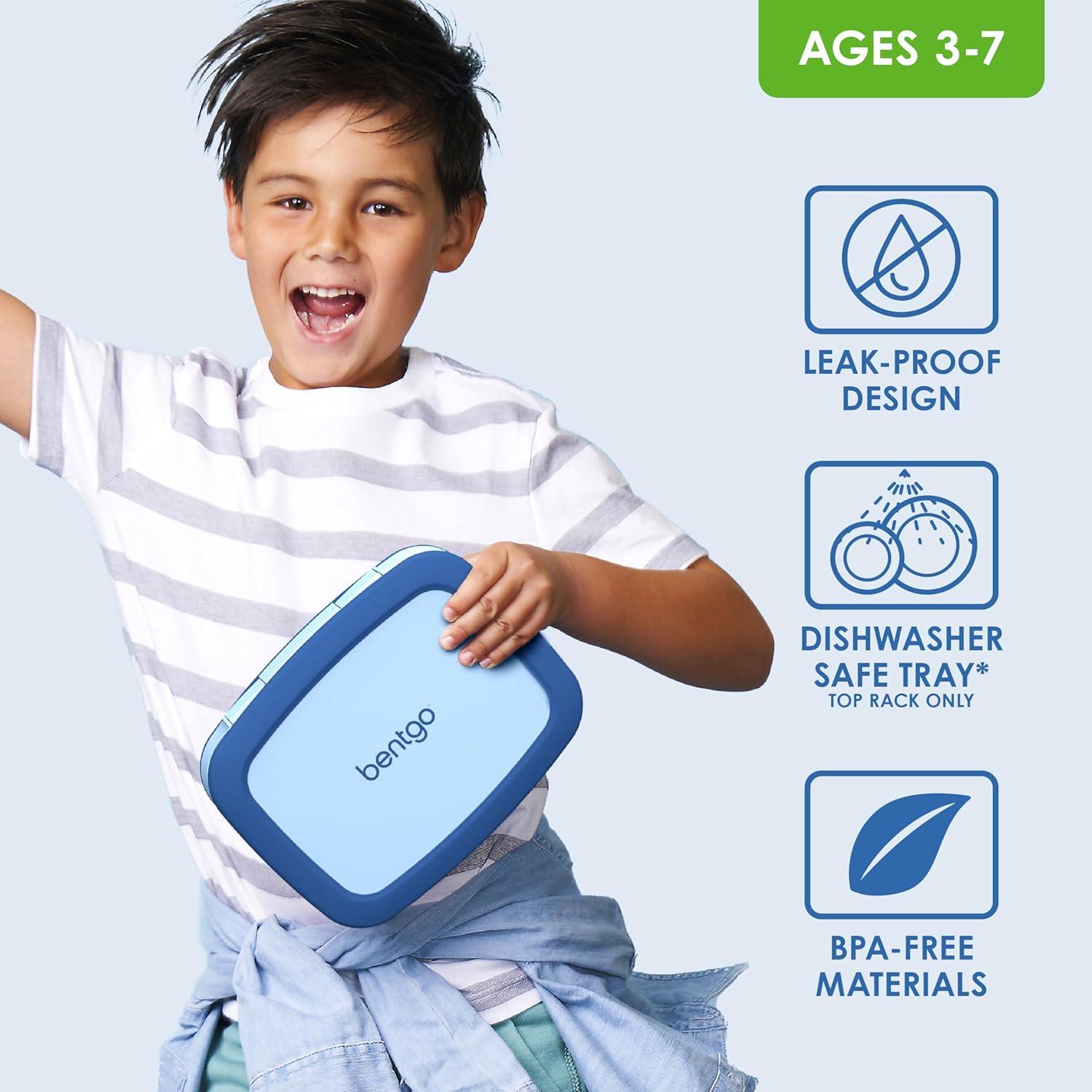 imageBentgo Kids BentoStyle 5Compartment LeakProof Lunch Box Ideal Portion Sizes for Ages 3 to 7 Durable DropProof Dishwasher Safe PFAS amp BPAFree amp Made with FoodSafe Materials Citrus YellowBlue