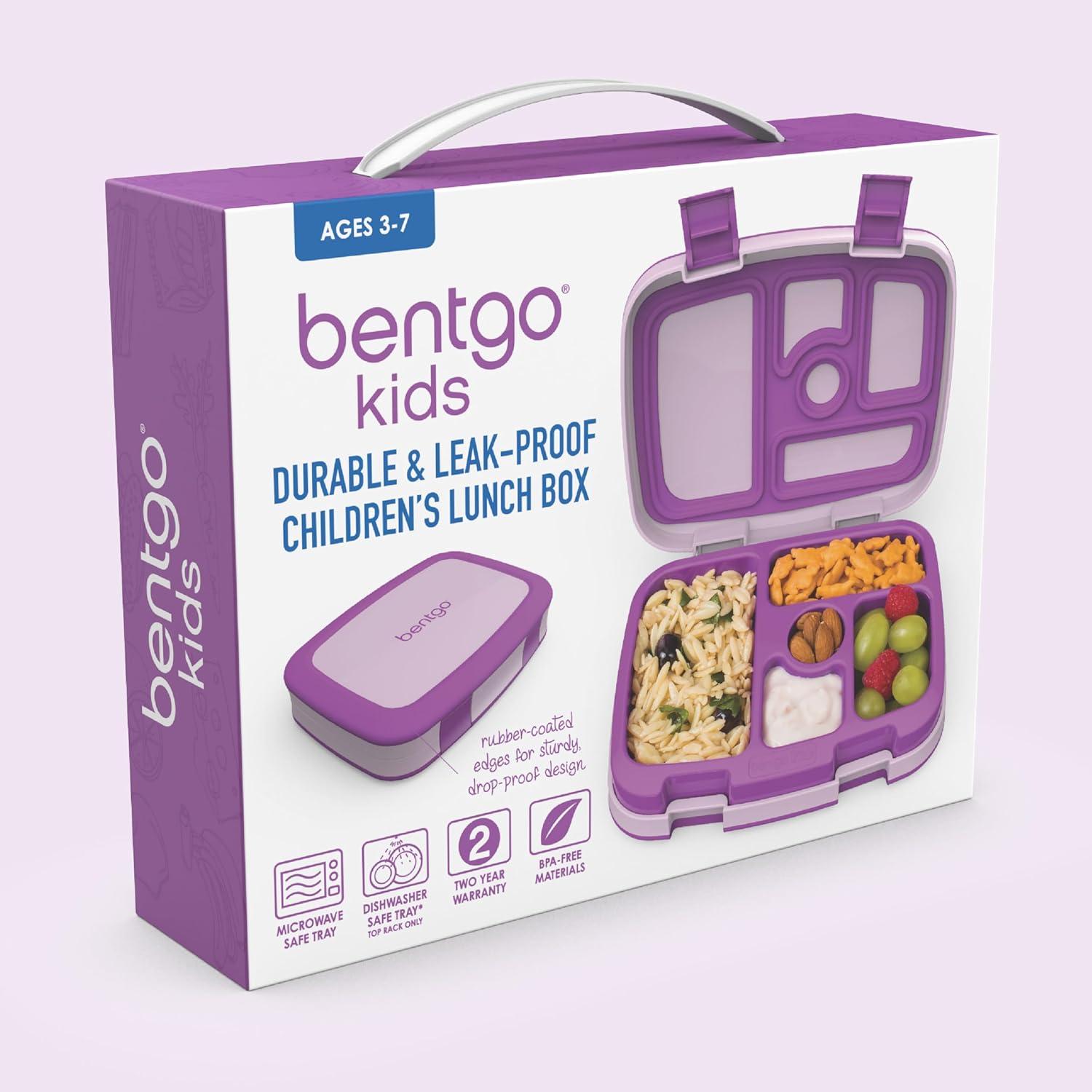 imageBentgo Kids BentoStyle 5Compartment LeakProof Lunch Box Ideal Portion Sizes for Ages 3 to 7 Durable DropProof Dishwasher Safe PFAS amp BPAFree amp Made with FoodSafe Materials Citrus YellowPurple