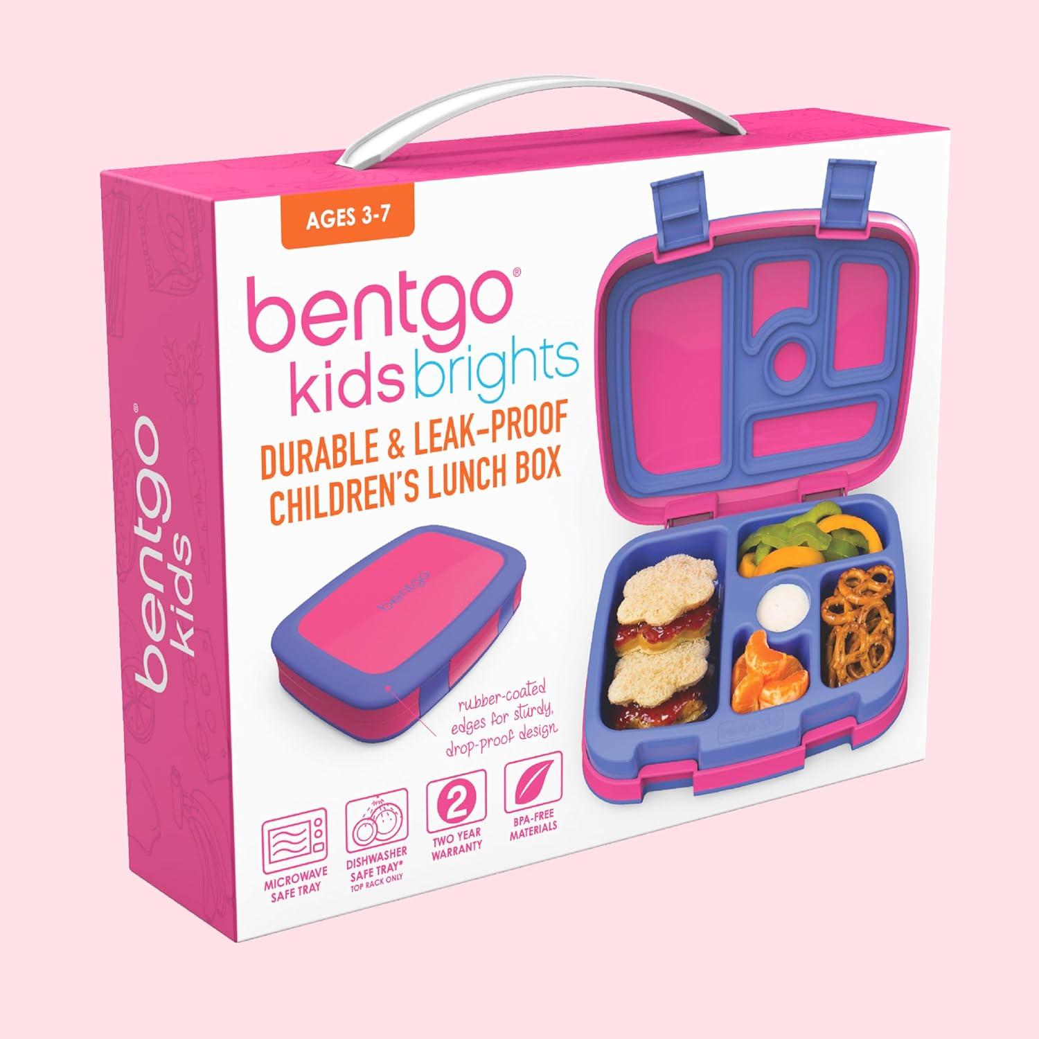 imageBentgo Kids BentoStyle 5Compartment LeakProof Lunch Box Ideal Portion Sizes for Ages 3 to 7 Durable DropProof Dishwasher Safe PFAS amp BPAFree amp Made with FoodSafe Materials Citrus YellowFuchsia