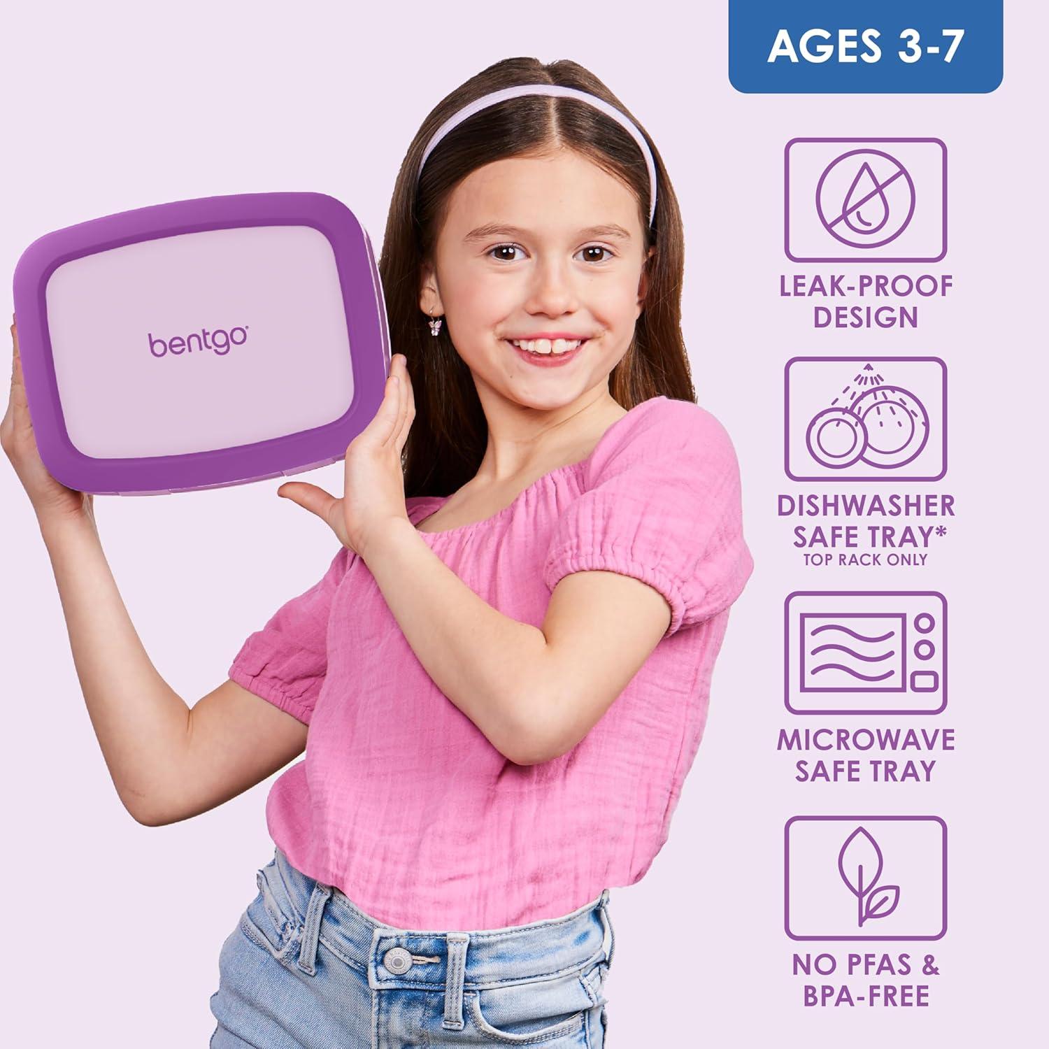 imageBentgo Kids BentoStyle 5Compartment LeakProof Lunch Box Ideal Portion Sizes for Ages 3 to 7 Durable DropProof Dishwasher Safe PFAS amp BPAFree amp Made with FoodSafe Materials Citrus YellowPurple