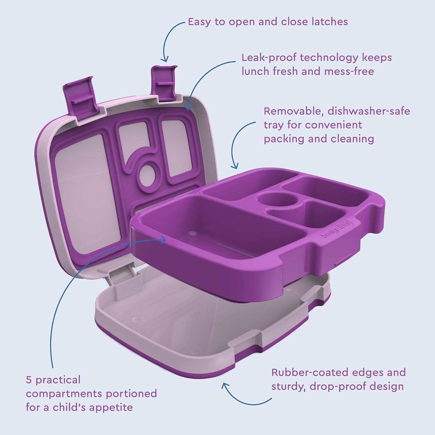 imageBentgo Kids BentoStyle 5Compartment LeakProof Lunch Box Ideal Portion Sizes for Ages 3 to 7 Durable DropProof Dishwasher Safe PFAS amp BPAFree amp Made with FoodSafe Materials Citrus YellowPurple