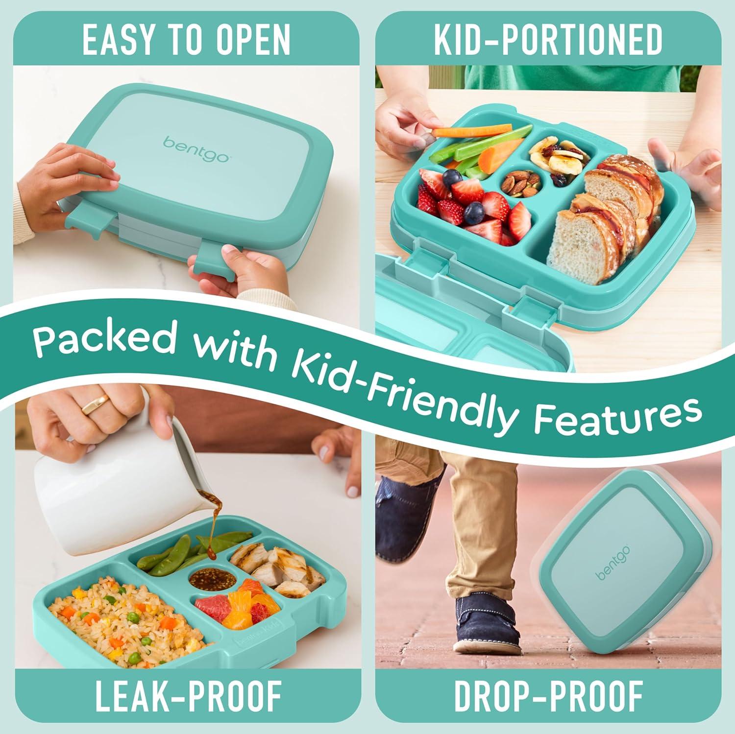 imageBentgo Kids BentoStyle 5Compartment LeakProof Lunch Box Ideal Portion Sizes for Ages 3 to 7 Durable DropProof Dishwasher Safe PFAS amp BPAFree amp Made with FoodSafe Materials Citrus YellowSeafoam