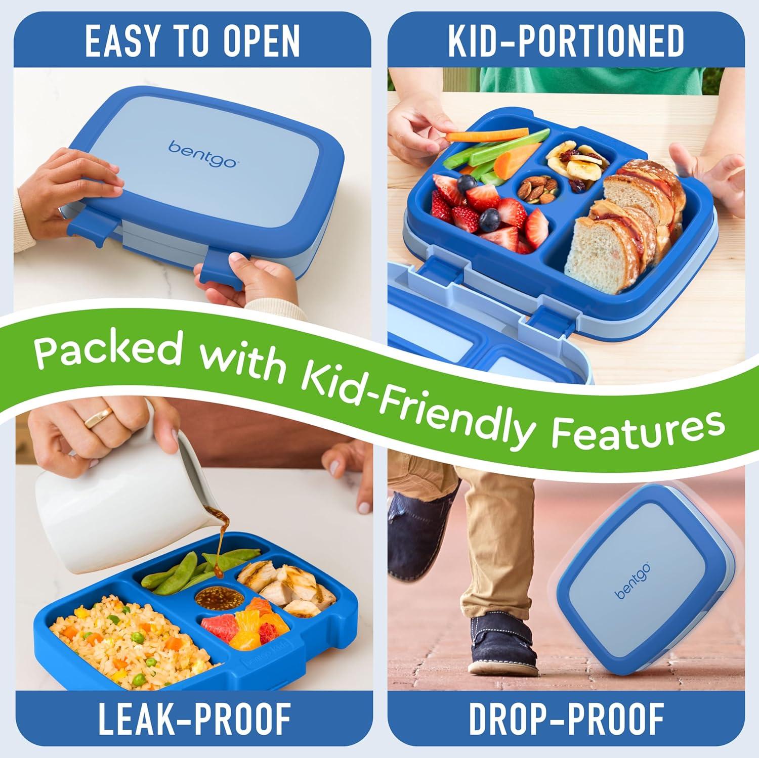 imageBentgo Kids BentoStyle 5Compartment LeakProof Lunch Box Ideal Portion Sizes for Ages 3 to 7 Durable DropProof Dishwasher Safe PFAS amp BPAFree amp Made with FoodSafe Materials Citrus YellowBlue