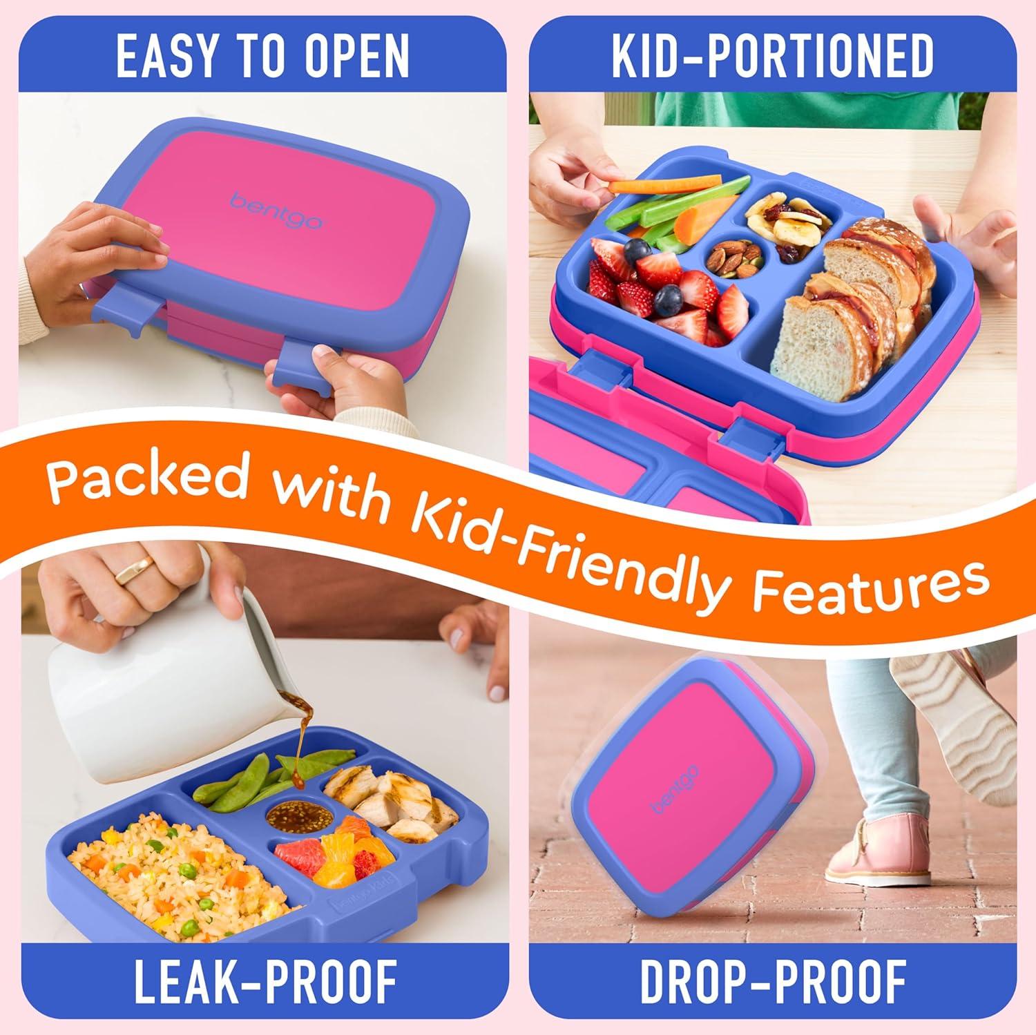 imageBentgo Kids BentoStyle 5Compartment LeakProof Lunch Box Ideal Portion Sizes for Ages 3 to 7 Durable DropProof Dishwasher Safe PFAS amp BPAFree amp Made with FoodSafe Materials Citrus YellowFuchsia