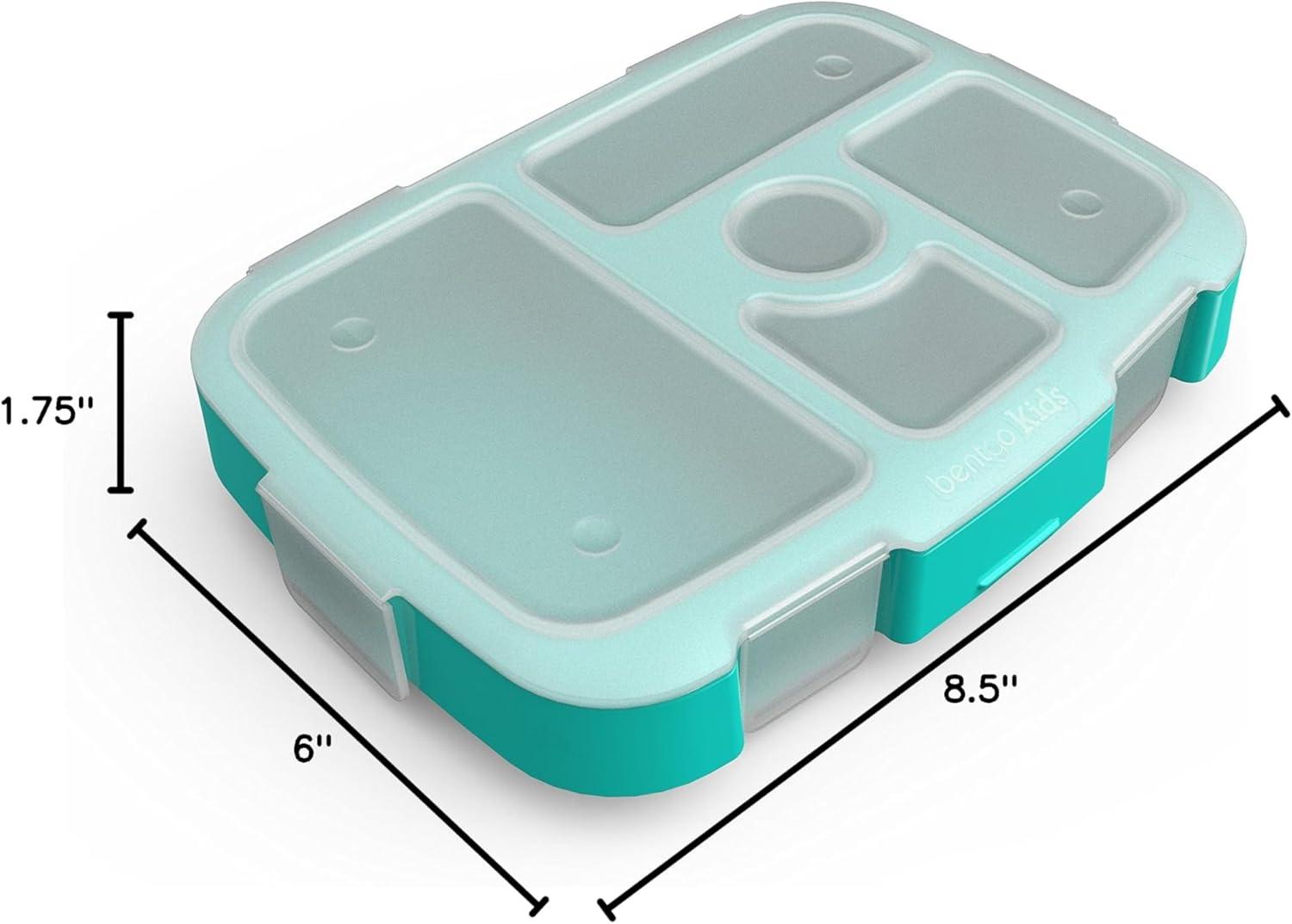 imageBentgo Kids Brights Tray Violet with Transparent Cover Reusable BPAFree 5Compartment Meal Prep Container with BuiltIn Portion Control for Healthy AtHome Meals and OntheGo LunchesAqua