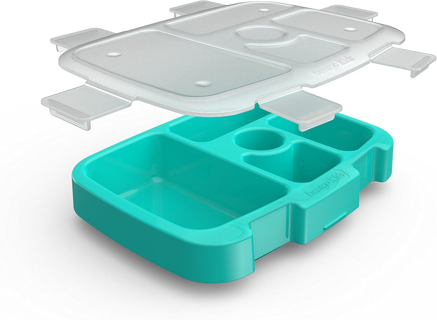 imageBentgo Kids Brights Tray Violet with Transparent Cover Reusable BPAFree 5Compartment Meal Prep Container with BuiltIn Portion Control for Healthy AtHome Meals and OntheGo LunchesAqua