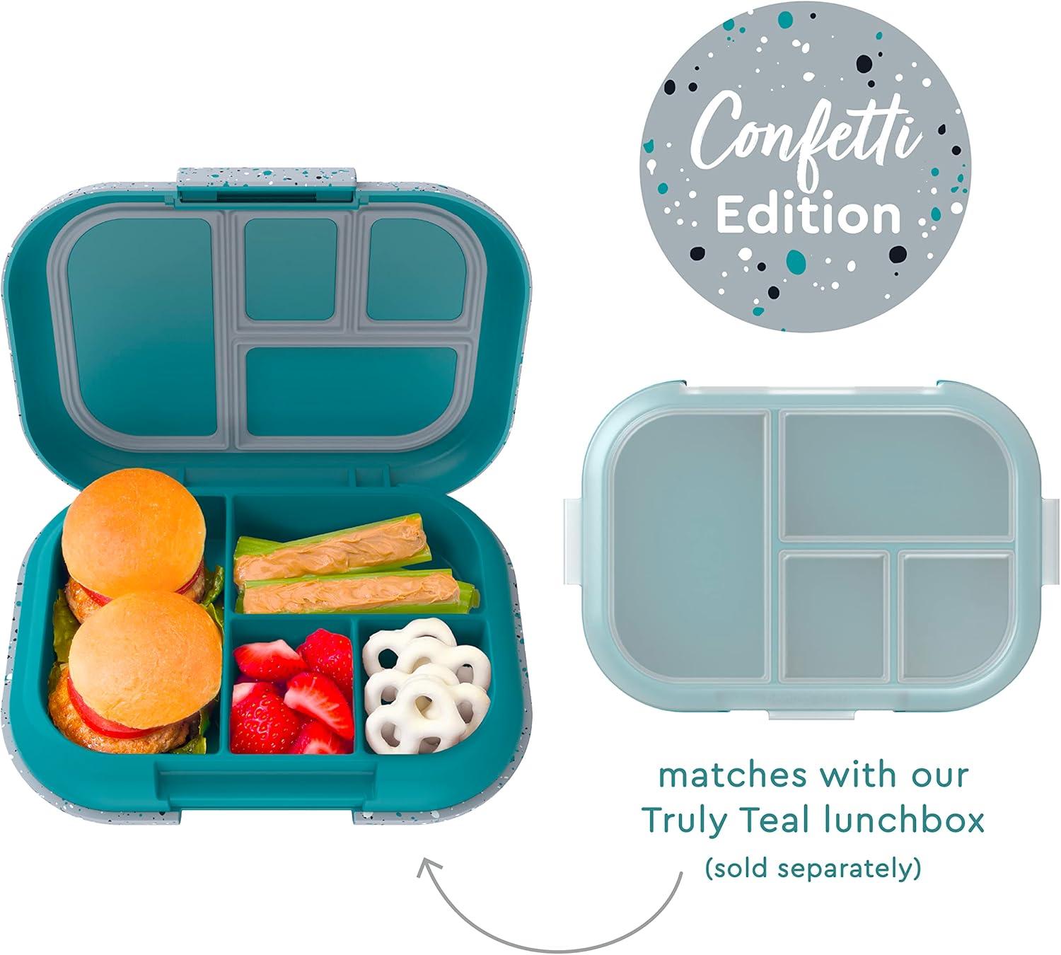 imageBentgo Kids Chill Tray with Transparent Cover Reusable BPAFree 4Compartment Meal Prep Container with BuiltIn Portion Control for Healthy OntheGo Lunches Confetti Edition Vivid OrchidTruly Teal Speckle