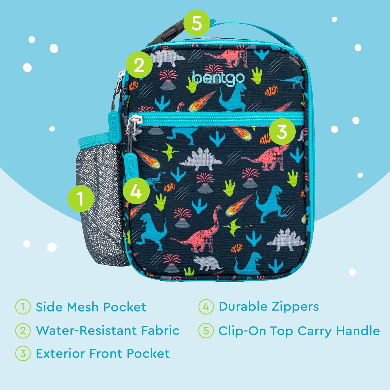 imageBentgo Kids Insulated Lunch Tote WaterResistant Reusable Lightweight amp Durable Lunch Bag with Water Bottle Holder amp Mesh Pocket Fits Lunch Box amp Water Bottle Ideal for Ages 3 PuppyDinosaur