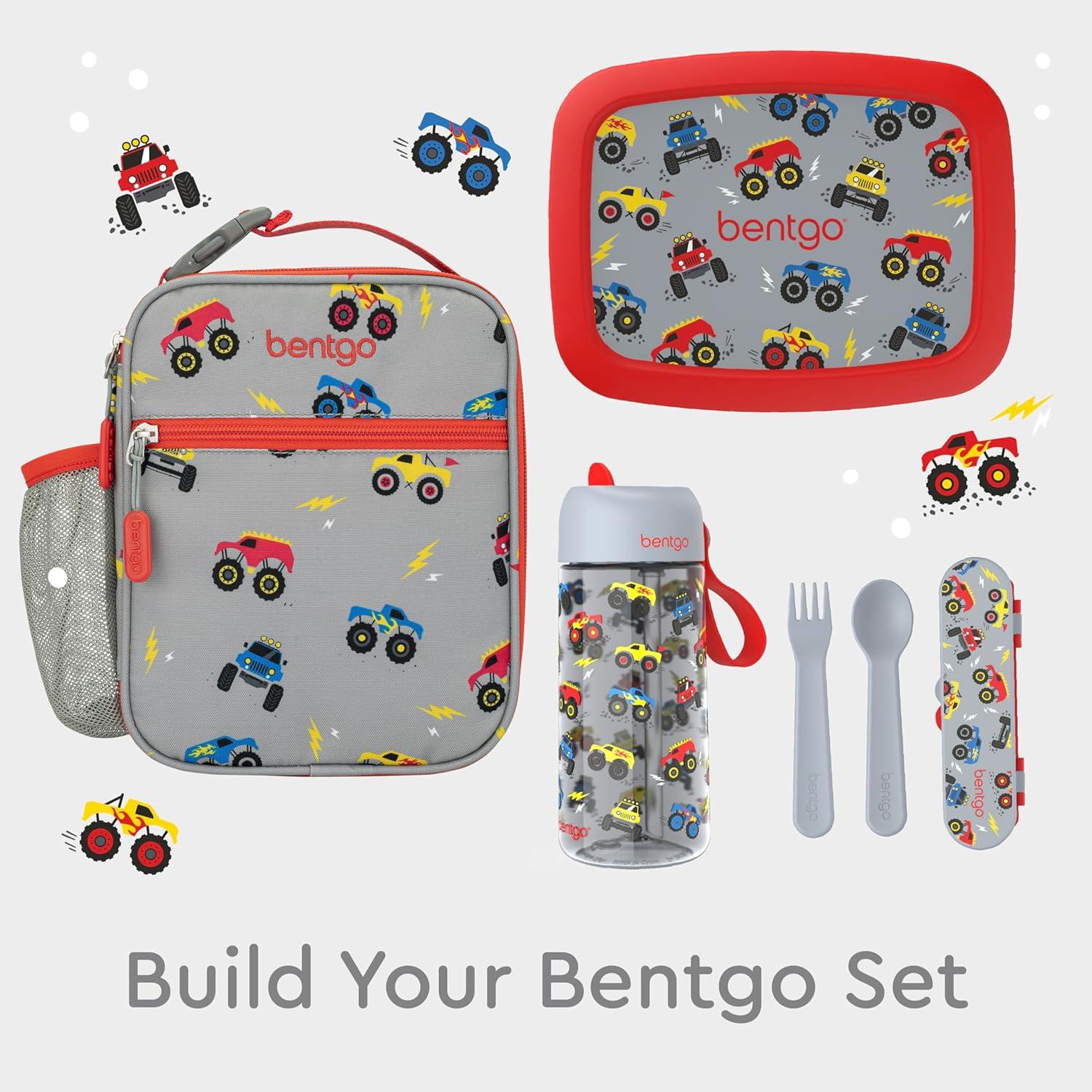 imageBentgo Kids Insulated Lunch Tote WaterResistant Reusable Lightweight amp Durable Lunch Bag with Water Bottle Holder amp Mesh Pocket Fits Lunch Box amp Water Bottle Ideal for Ages 3 PuppyTrucks