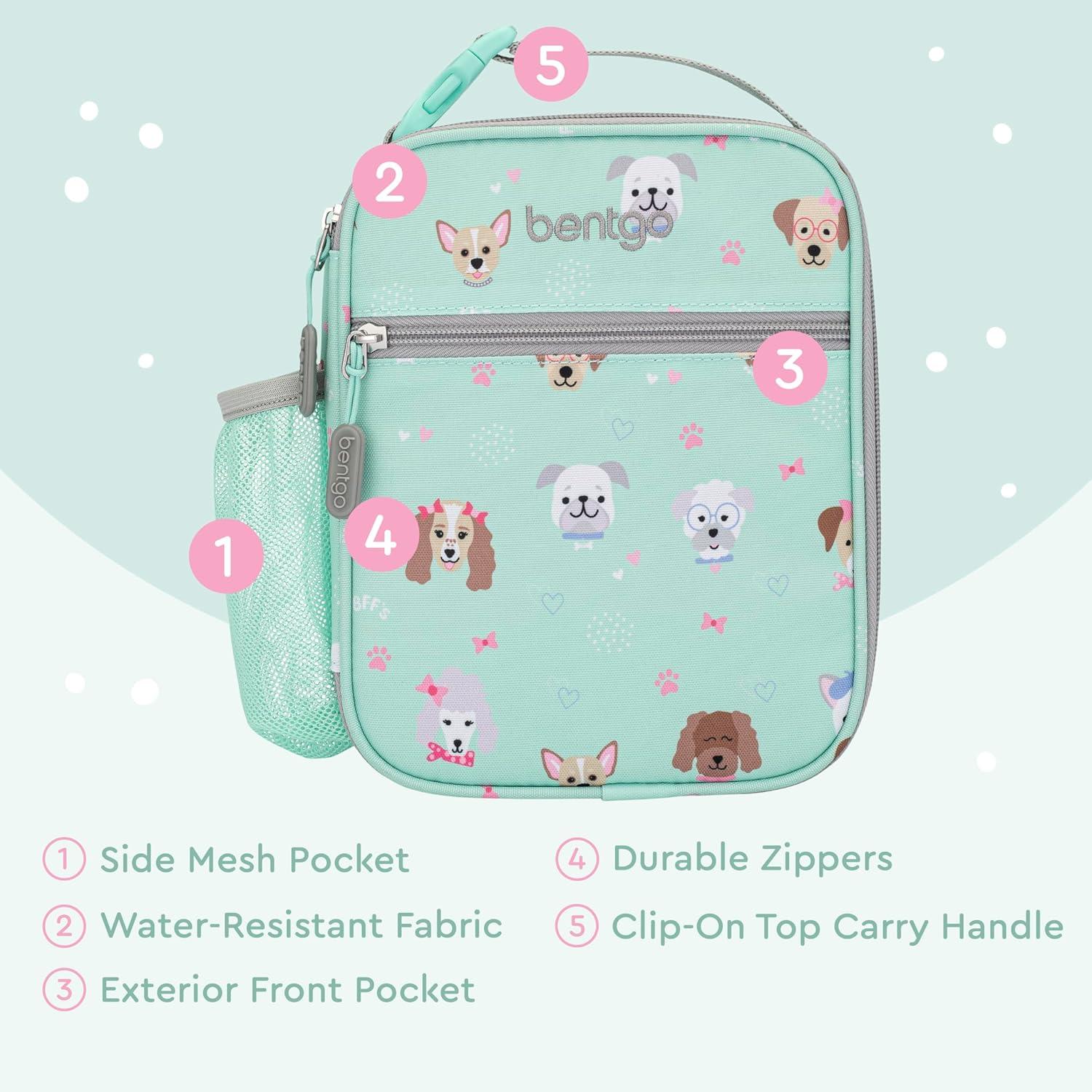 imageBentgo Kids Insulated Lunch Tote WaterResistant Reusable Lightweight amp Durable Lunch Bag with Water Bottle Holder amp Mesh Pocket Fits Lunch Box amp Water Bottle Ideal for Ages 3 PuppyPuppy