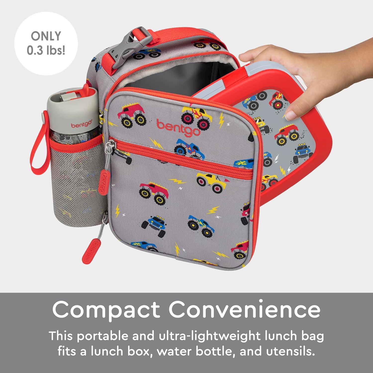 imageBentgo Kids Insulated Lunch Tote WaterResistant Reusable Lightweight amp Durable Lunch Bag with Water Bottle Holder amp Mesh Pocket Fits Lunch Box amp Water Bottle Ideal for Ages 3 PuppyTrucks