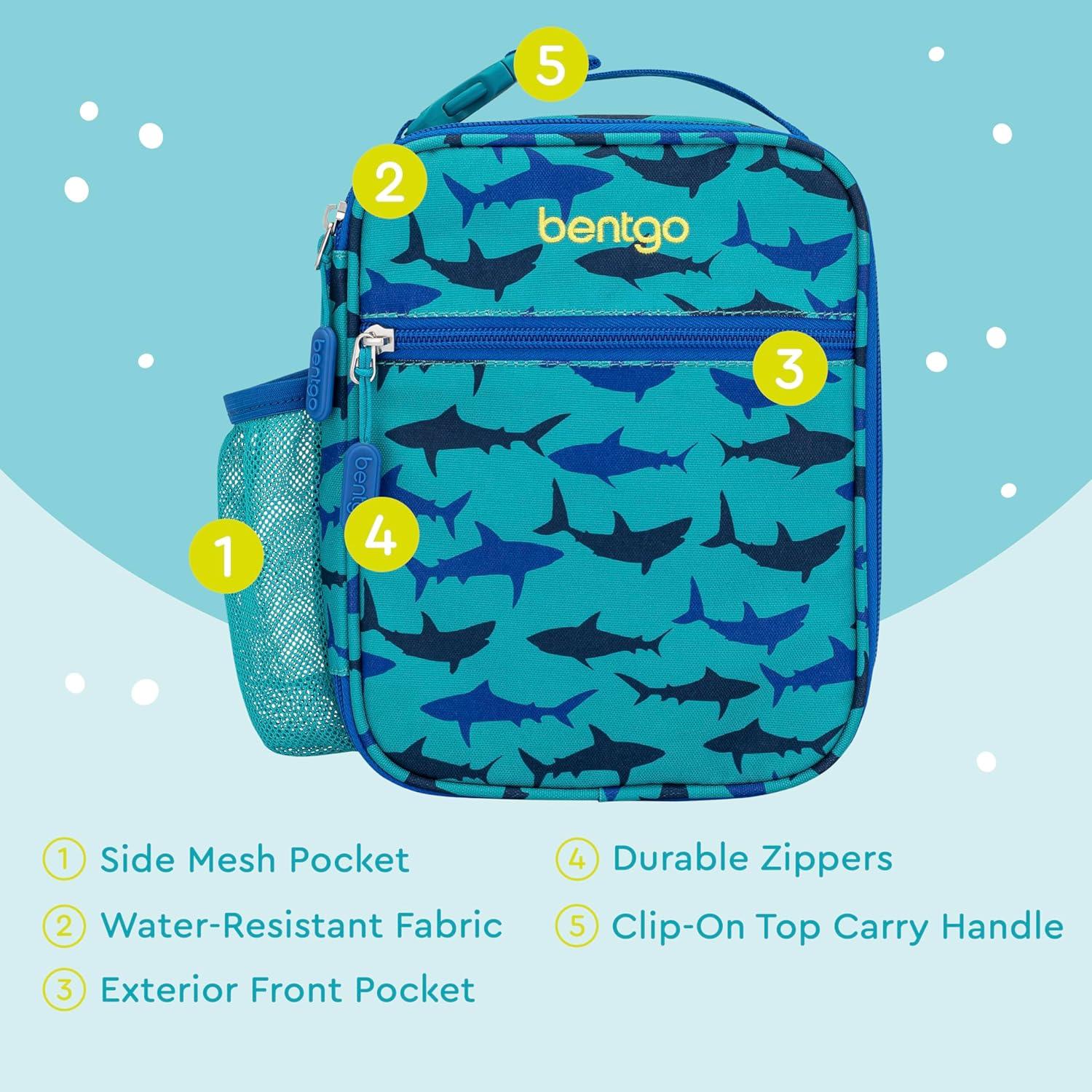 imageBentgo Kids Insulated Lunch Tote WaterResistant Reusable Lightweight amp Durable Lunch Bag with Water Bottle Holder amp Mesh Pocket Fits Lunch Box amp Water Bottle Ideal for Ages 3 PuppySharks