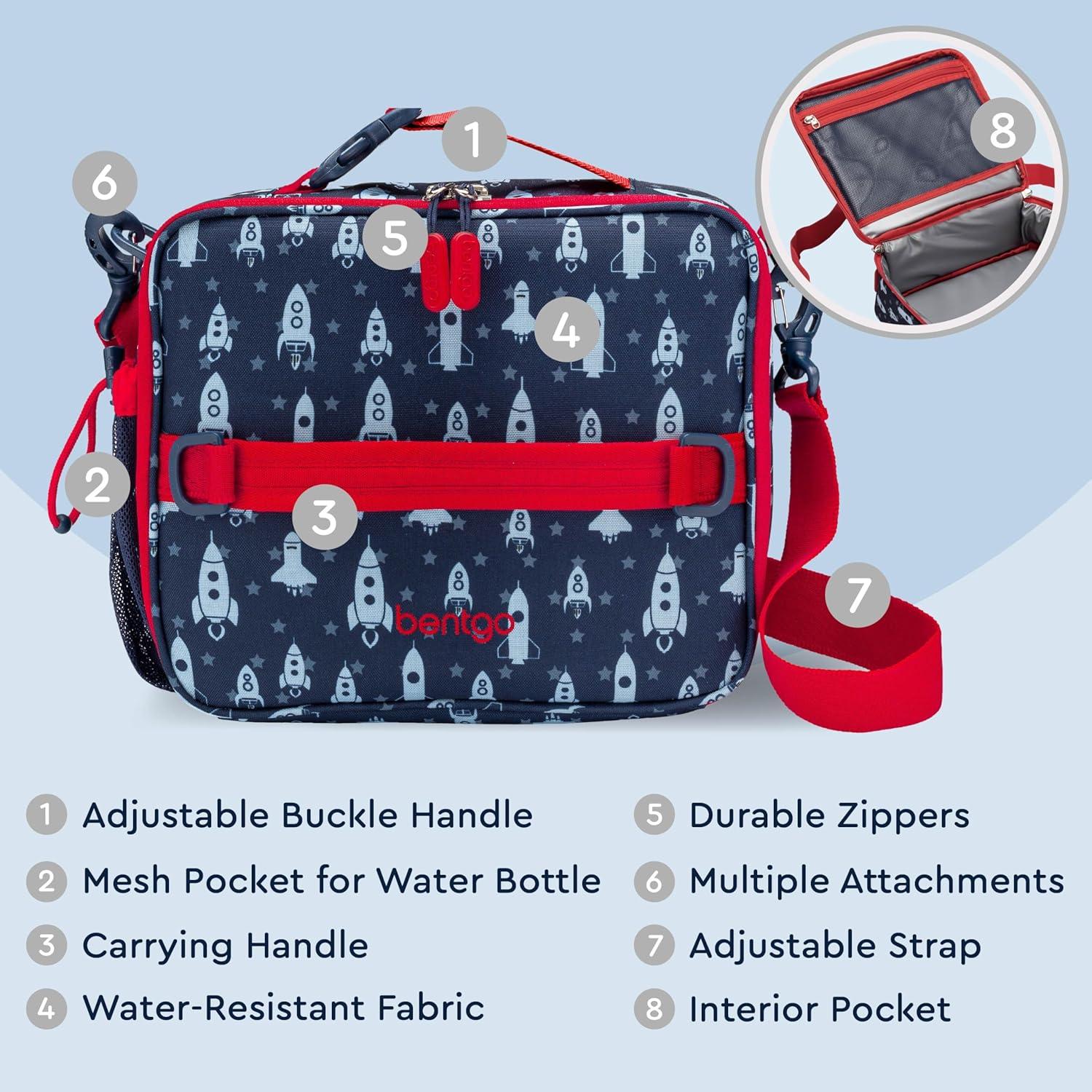 imageBentgo Kids Lunch Bag Whimsy amp Wonder Collection Durable DoubleInsulated Lunch Bag for Kids 3 Holds Lunch BoxWater BottleSnacks WaterResistant Fabric amp Zip Pockets Starry SprinkleRocket