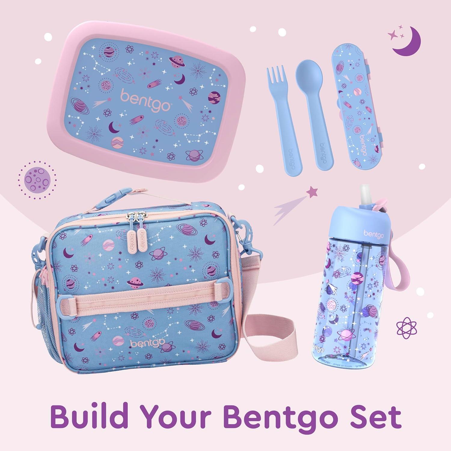 imageBentgo Kids Lunch Bag Whimsy amp Wonder Collection Durable DoubleInsulated Lunch Bag for Kids 3 Holds Lunch BoxWater BottleSnacks WaterResistant Fabric amp Zip Pockets Starry SprinkleLavender Galaxy
