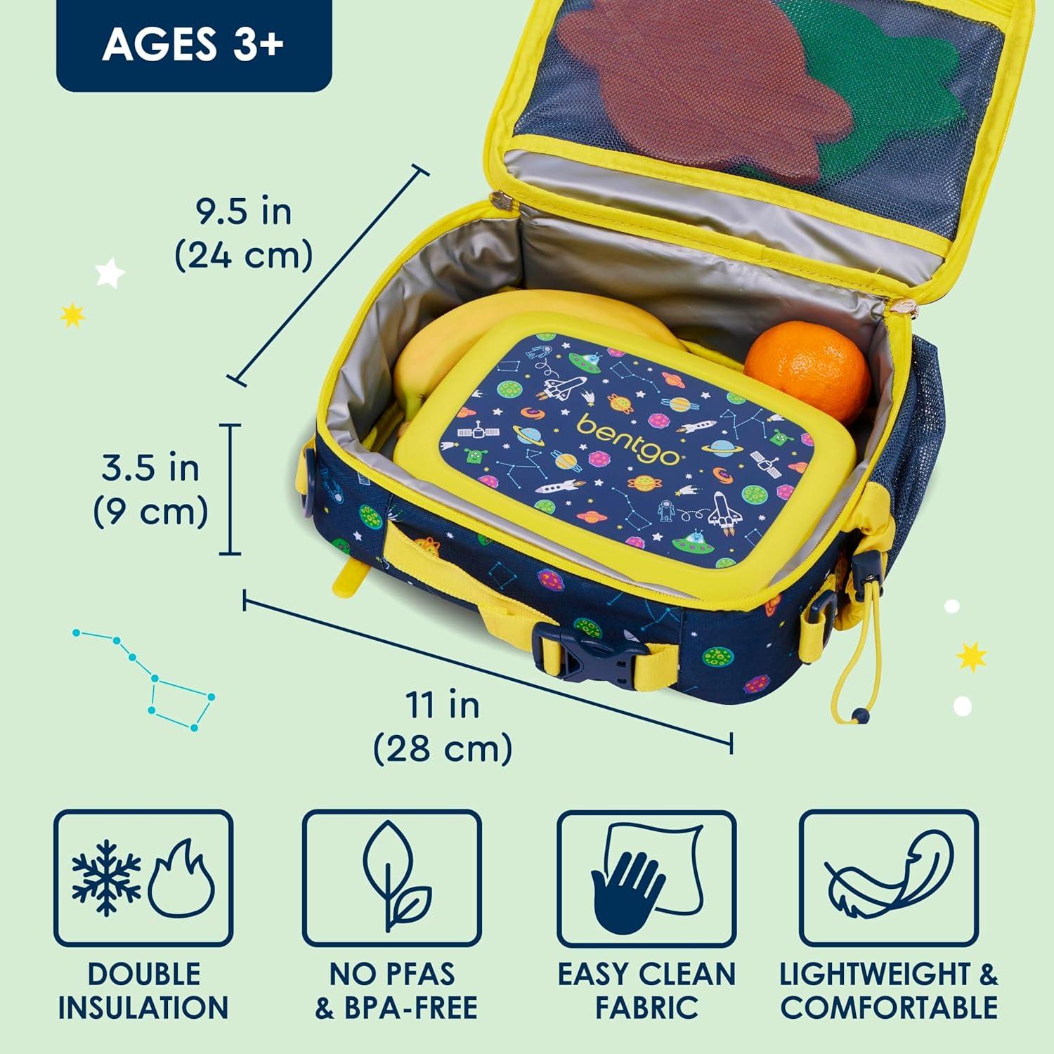 imageBentgo Kids Lunch Bag Whimsy amp Wonder Collection Durable DoubleInsulated Lunch Bag for Kids 3 Holds Lunch BoxWater BottleSnacks WaterResistant Fabric amp Zip Pockets Starry SprinkleSpace