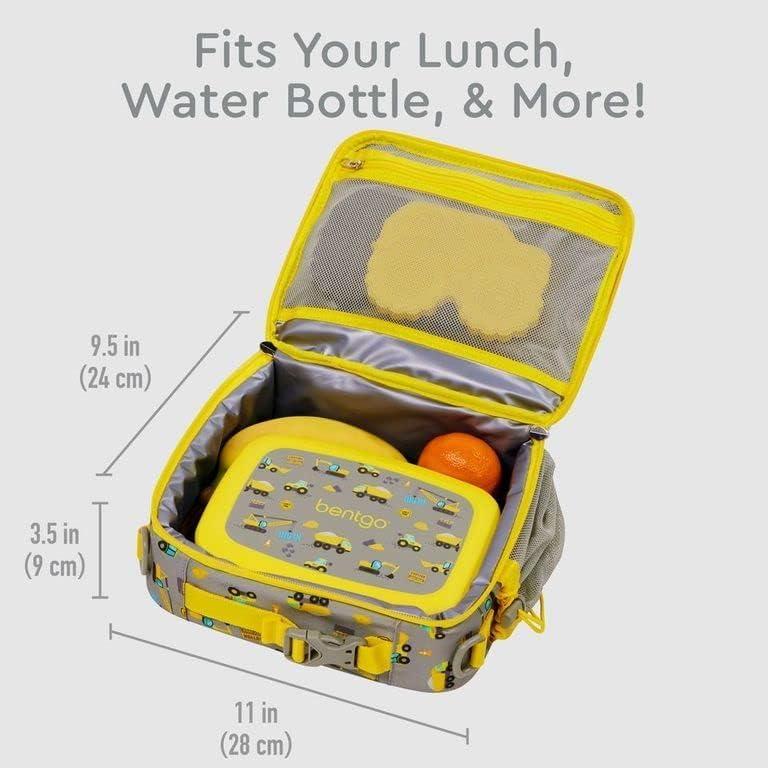 imageBentgo Kids Lunch Bag Whimsy amp Wonder Collection Durable DoubleInsulated Lunch Bag for Kids 3 Holds Lunch BoxWater BottleSnacks WaterResistant Fabric amp Zip Pockets Starry SprinkleConstruction Trucks