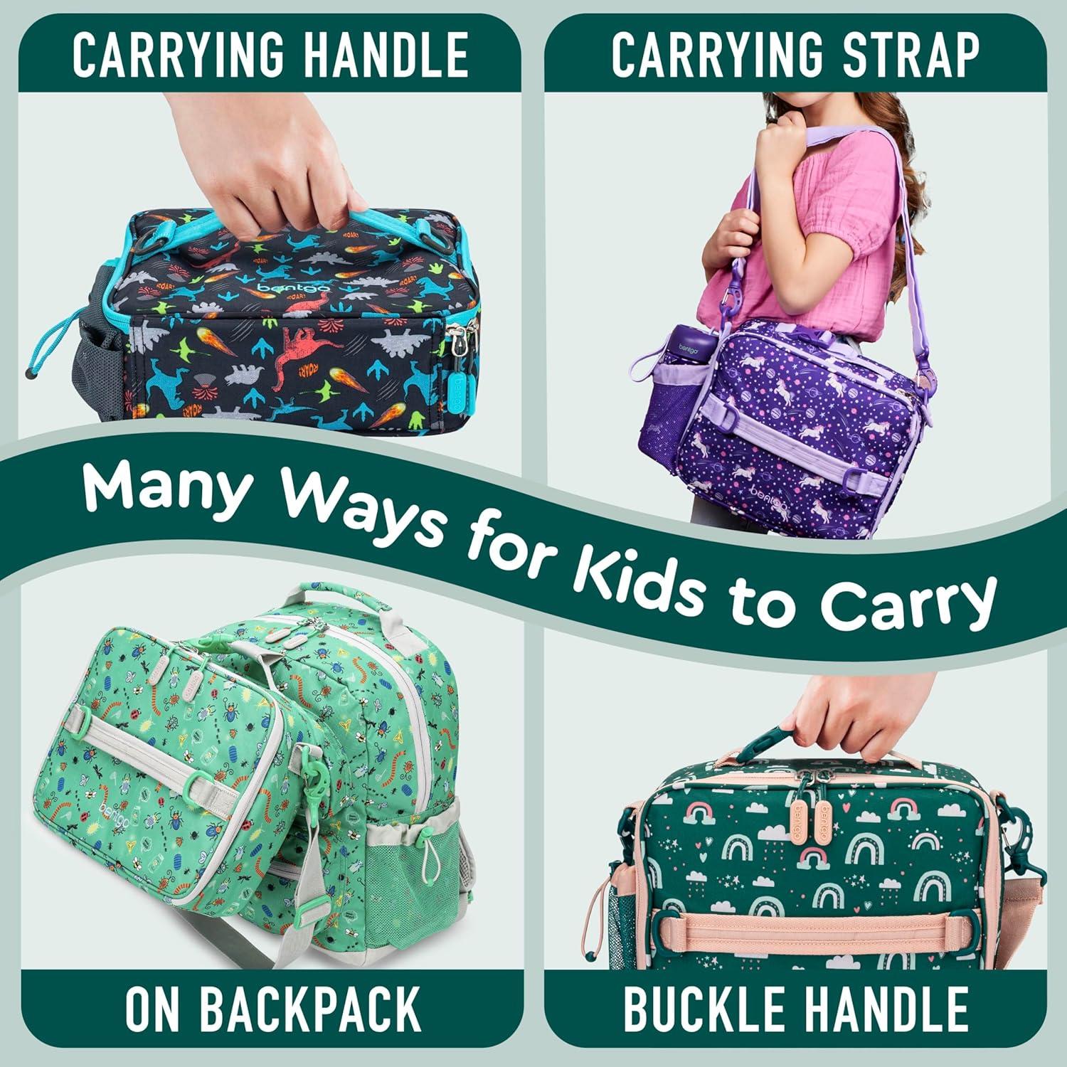 imageBentgo Kids Lunch Bag Whimsy amp Wonder Collection Durable DoubleInsulated Lunch Bag for Kids 3 Holds Lunch BoxWater BottleSnacks WaterResistant Fabric amp Zip Pockets Starry SprinkleGreen Rainbow