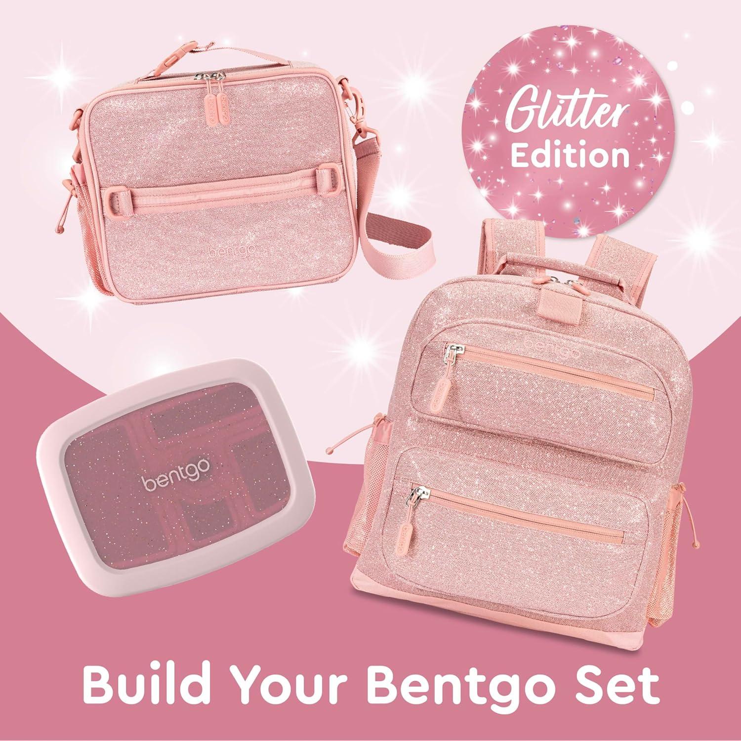 imageBentgo Kids Lunch Bag Whimsy amp Wonder Collection Durable DoubleInsulated Lunch Bag for Kids 3 Holds Lunch BoxWater BottleSnacks WaterResistant Fabric amp Zip Pockets Starry SprinkleGlitter Edition Petal Pink
