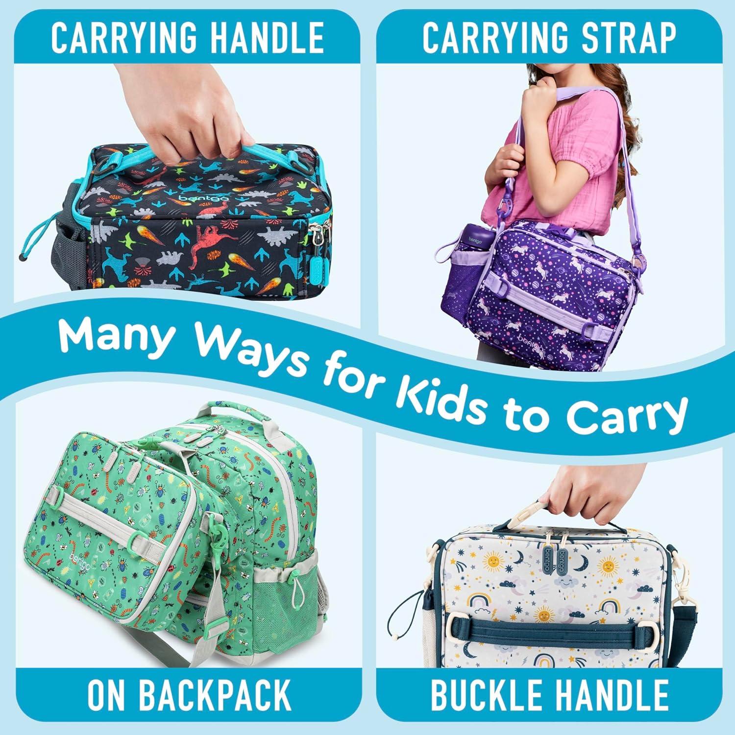 imageBentgo Kids Lunch Bag Whimsy amp Wonder Collection Durable DoubleInsulated Lunch Bag for Kids 3 Holds Lunch BoxWater BottleSnacks WaterResistant Fabric amp Zip Pockets Starry SprinkleDinosaur