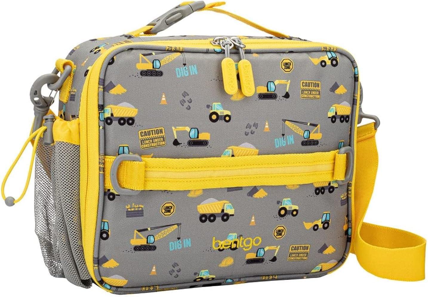 imageBentgo Kids Lunch Bag Whimsy amp Wonder Collection Durable DoubleInsulated Lunch Bag for Kids 3 Holds Lunch BoxWater BottleSnacks WaterResistant Fabric amp Zip Pockets Starry SprinkleConstruction Trucks