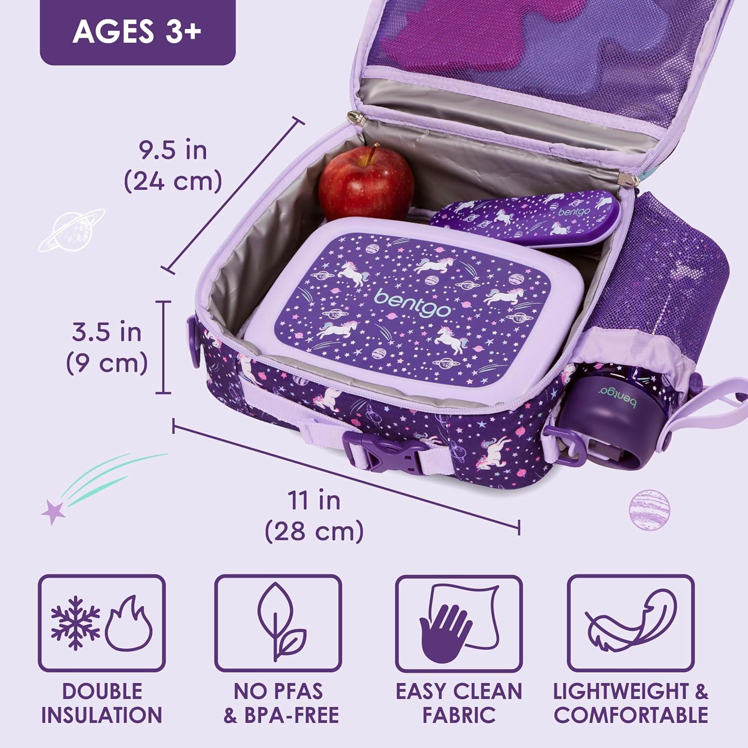 imageBentgo Kids Lunch Bag Whimsy amp Wonder Collection Durable DoubleInsulated Lunch Bag for Kids 3 Holds Lunch BoxWater BottleSnacks WaterResistant Fabric amp Zip Pockets Starry SprinkleUnicorn